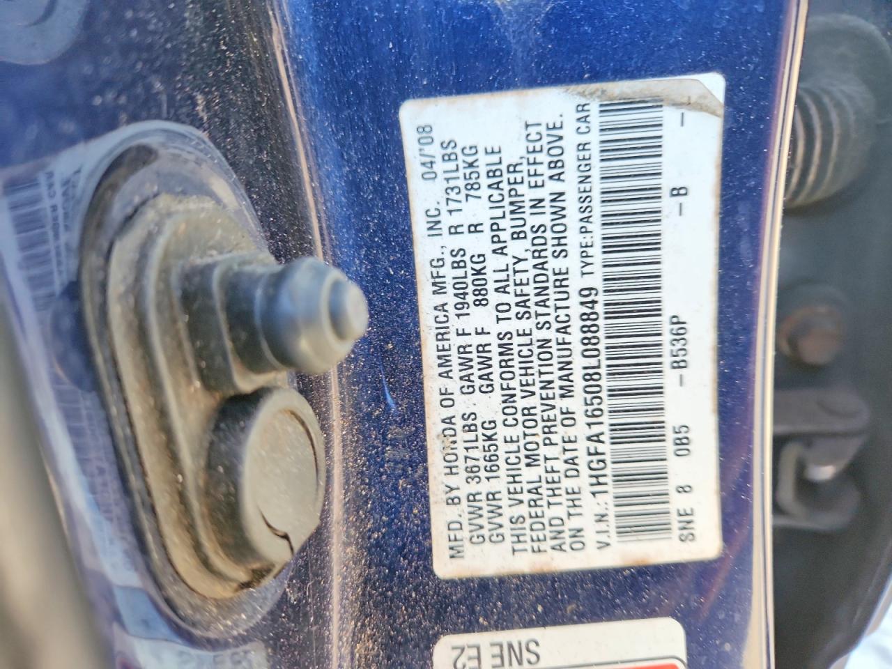 2008 Honda Civic Blue vin: 1HGFA16508L088849