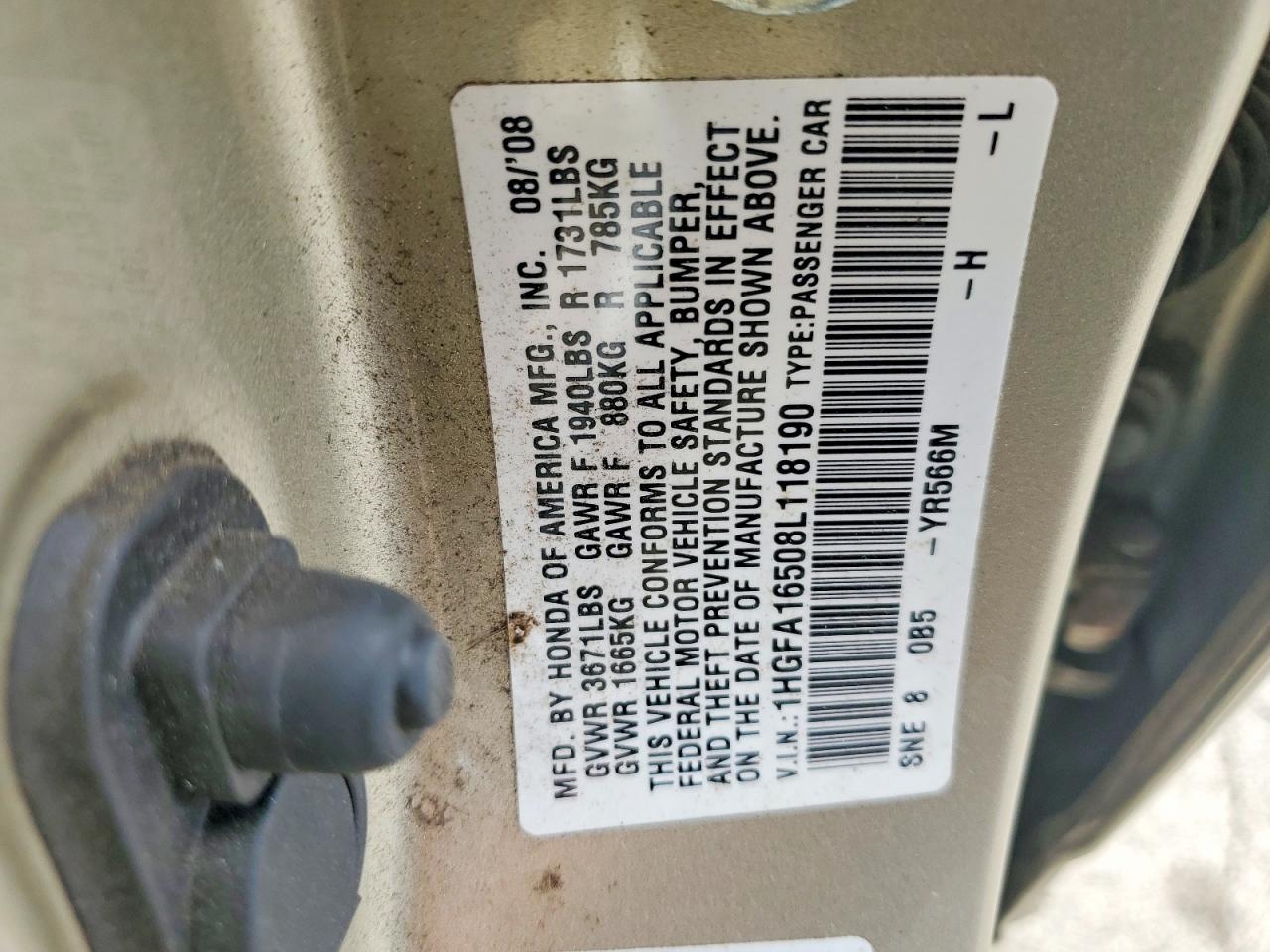 2008 Honda Civic Lx Gold vin: 1HGFA16508L118190