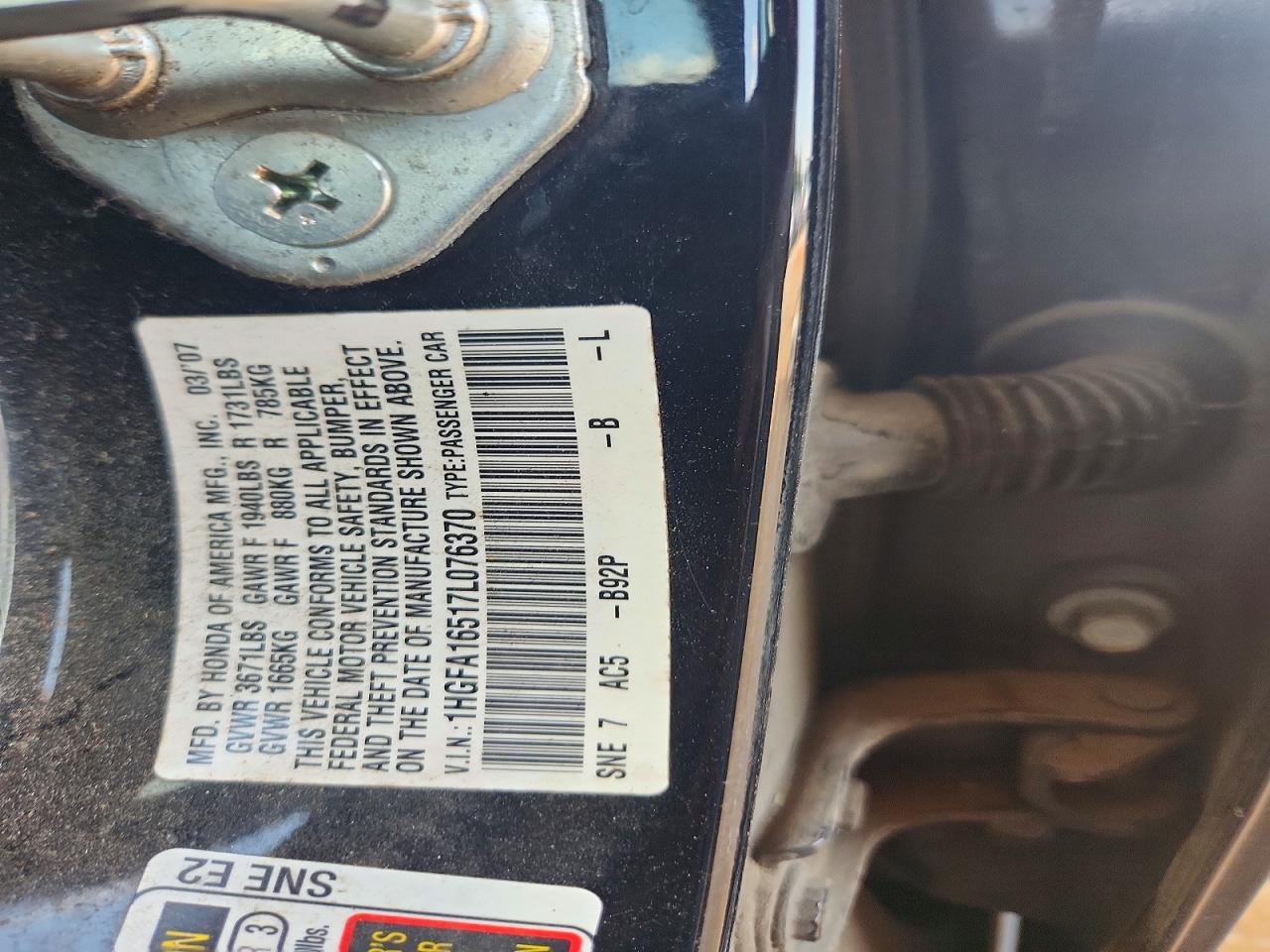 2007 Honda Civic Lx Серый vin: 1HGFA16517L076370