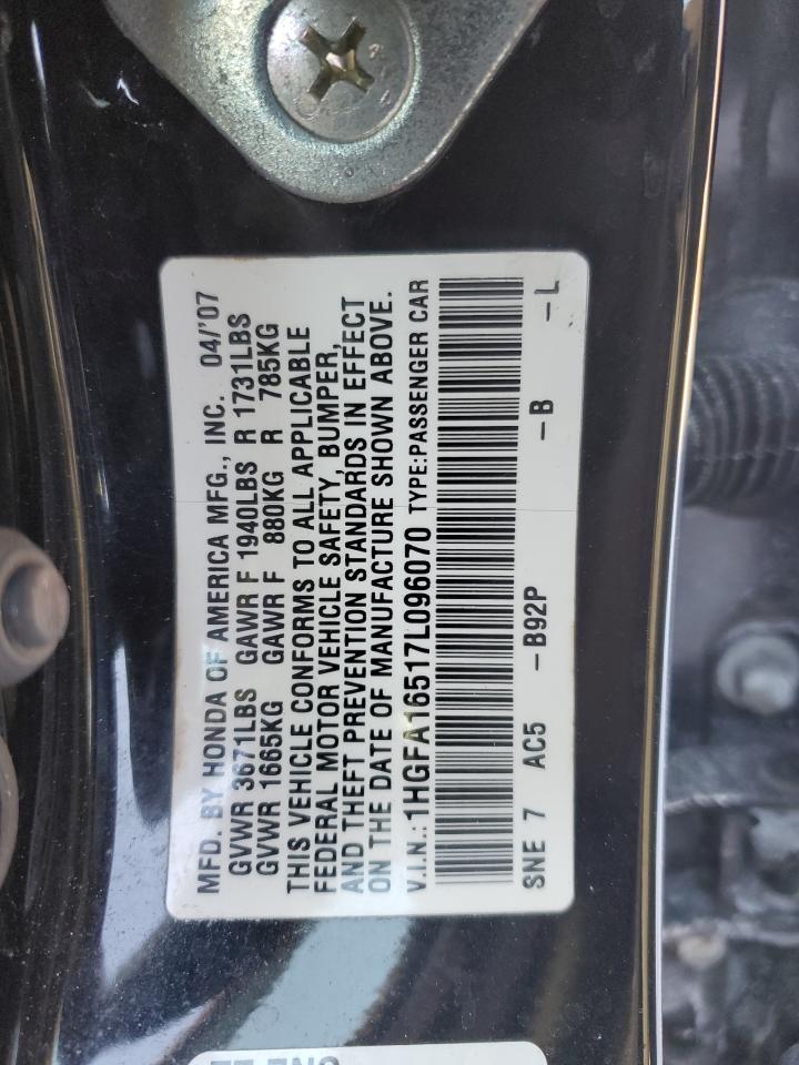 2007 Honda Civic Lx Black vin: 1HGFA16517L096070