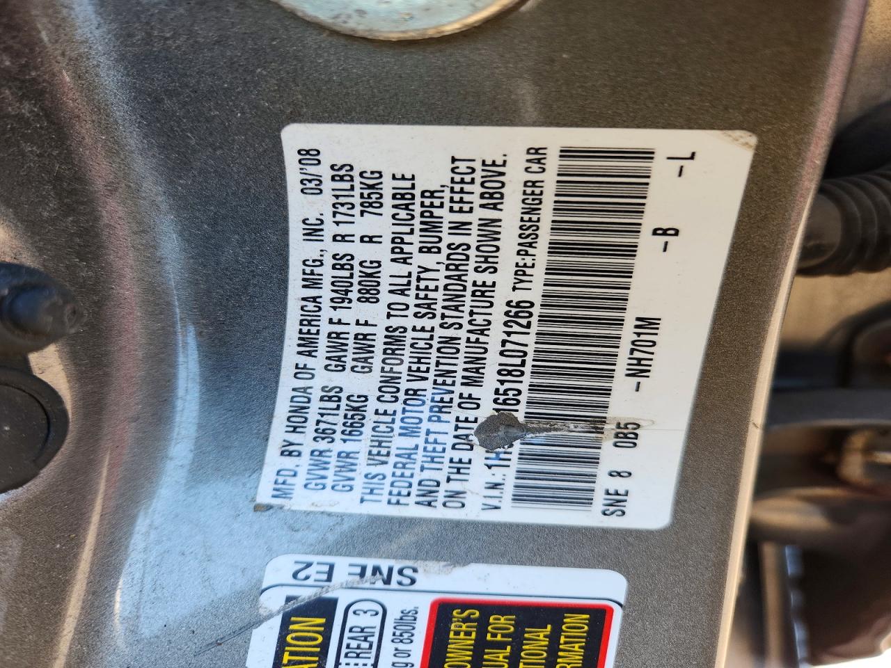 2008 Honda Civic Lx Gray vin: 1HGFA16518L071266