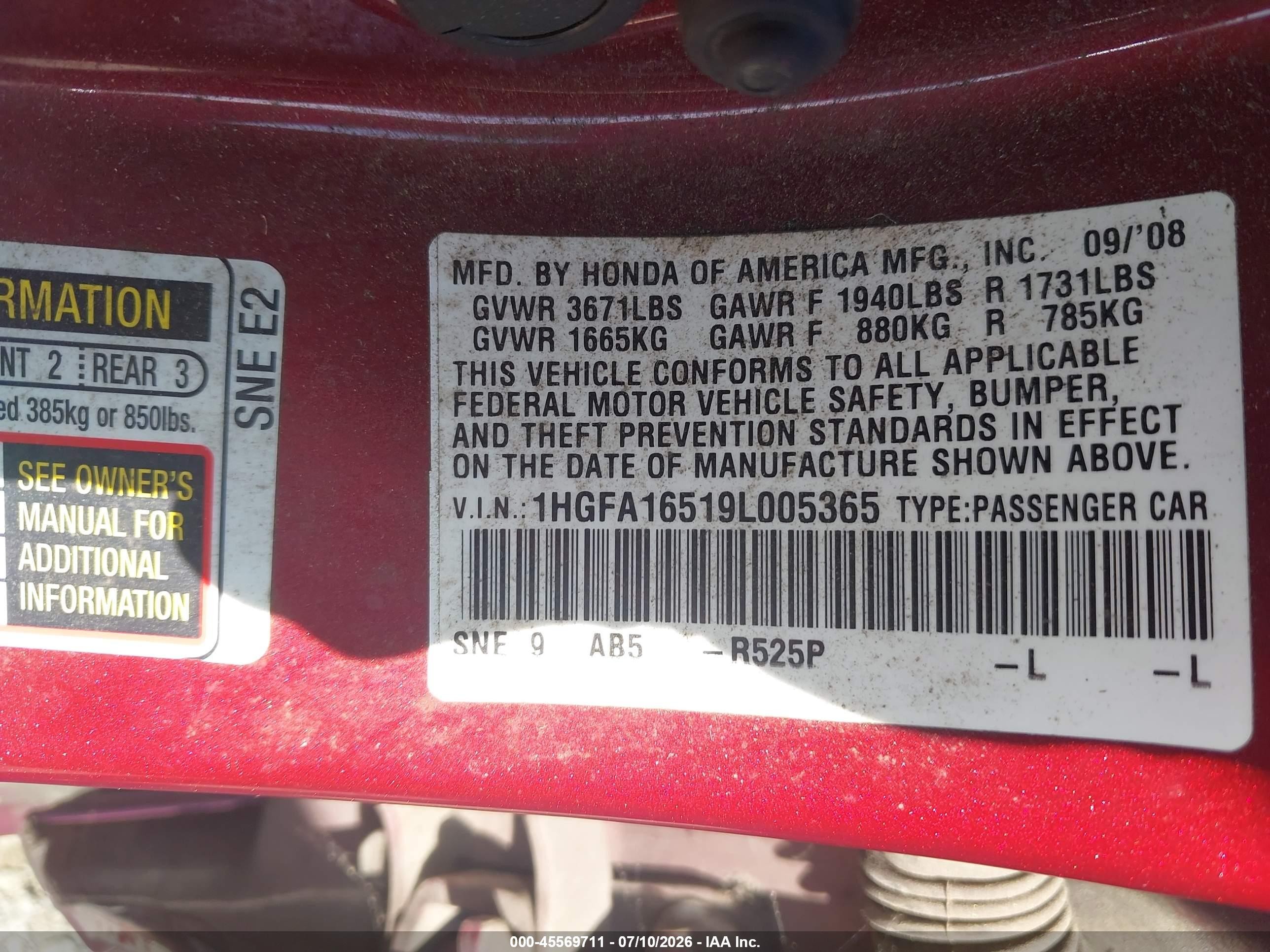 2009 Honda Civic Lx Maroon vin: 1HGFA16519L005365