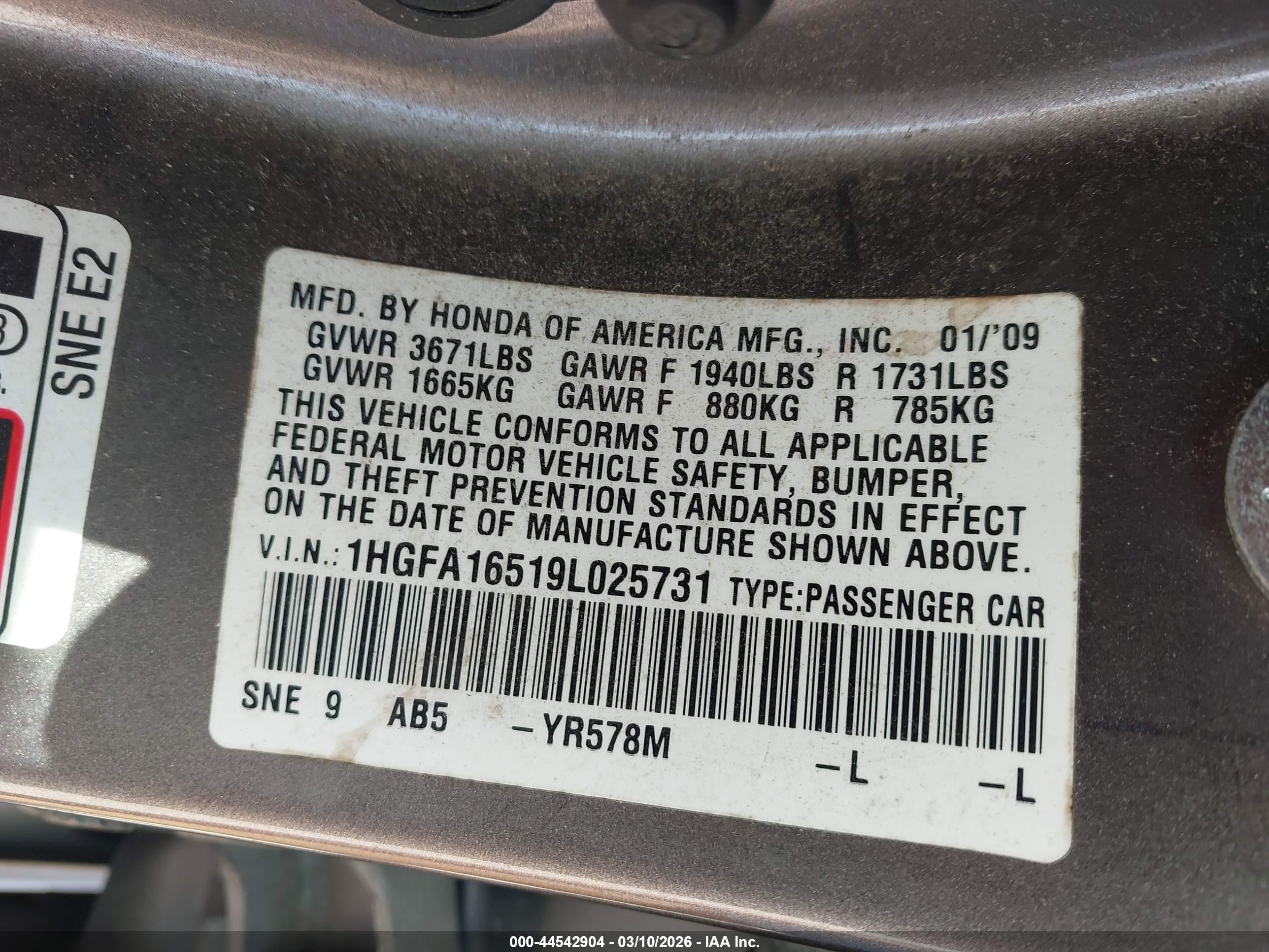 2009 Honda Civic Lx Gray vin: 1HGFA16519L025731