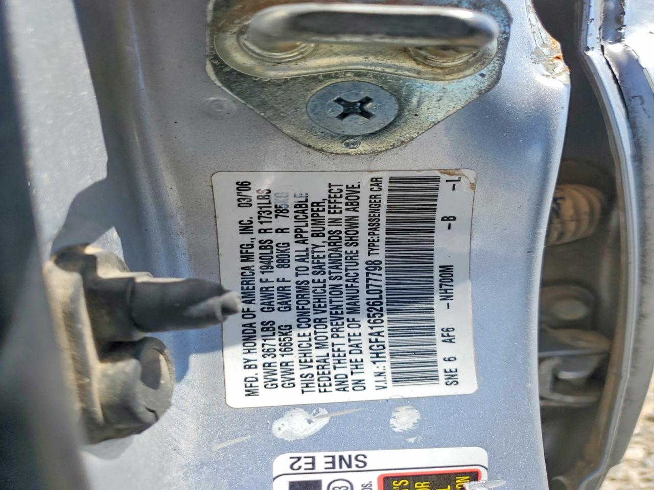 2006 Honda Civic Lx Silver vin: 1HGFA16526L077798