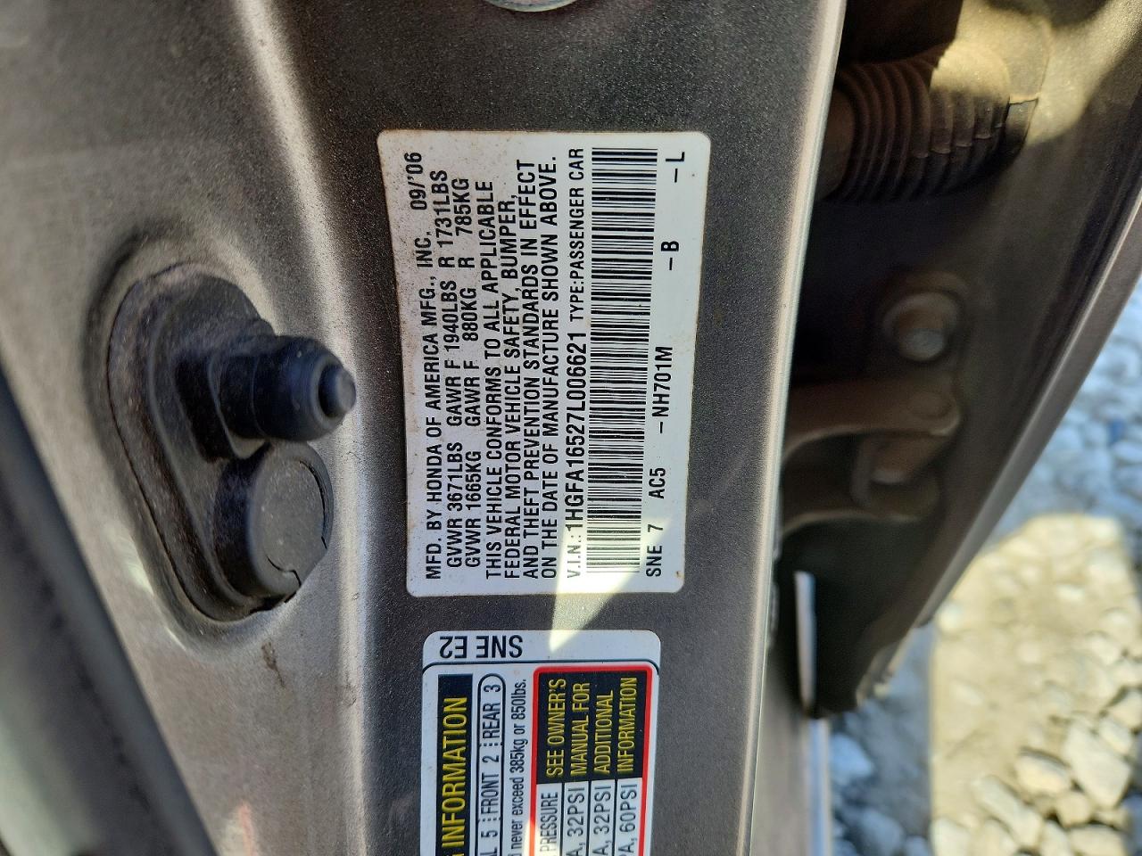 2007 Honda Civic Lx Gray vin: 1HGFA16527L006621