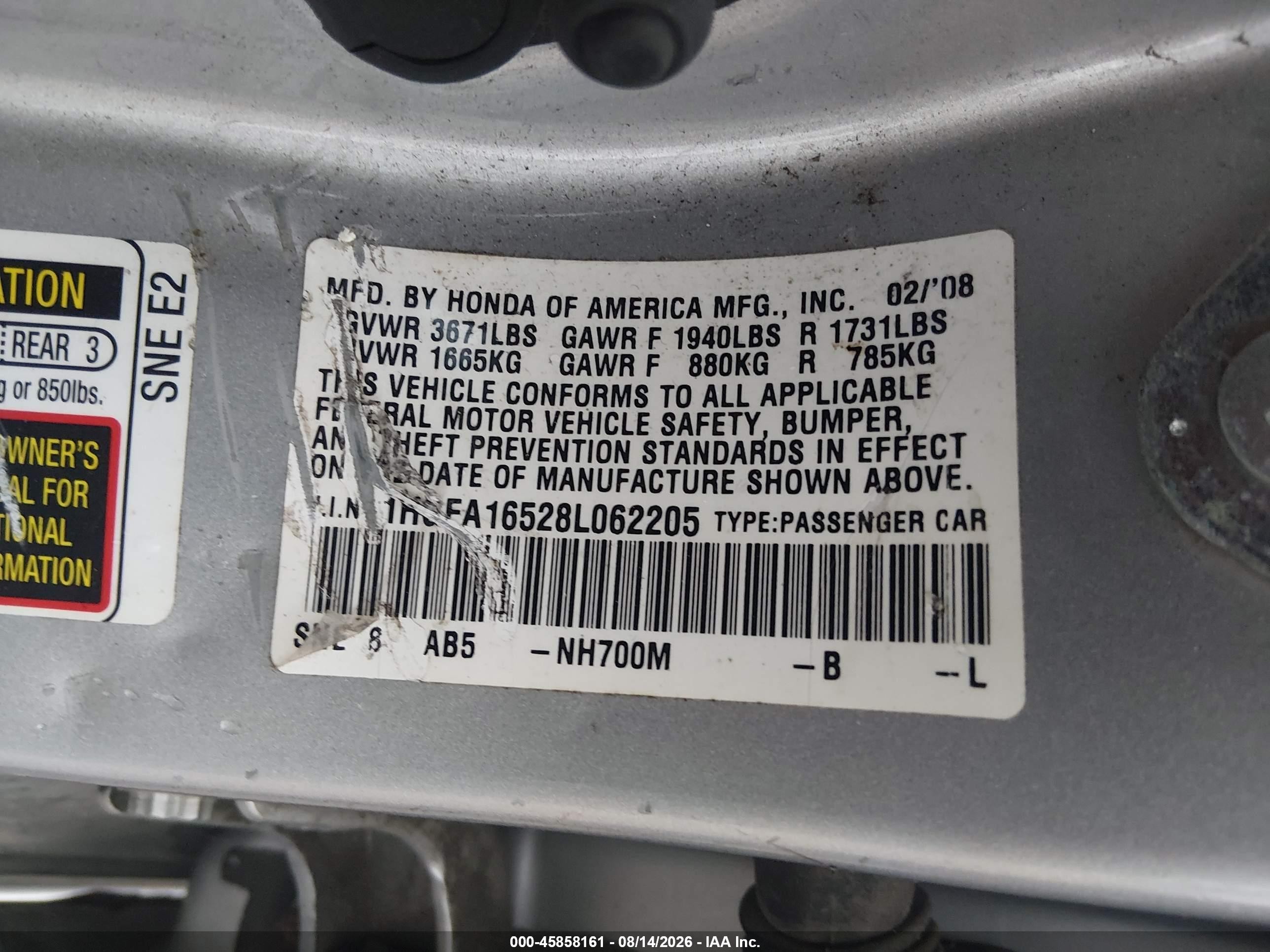 2008 Honda Civic Lx Silver vin: 1HGFA16528L062205