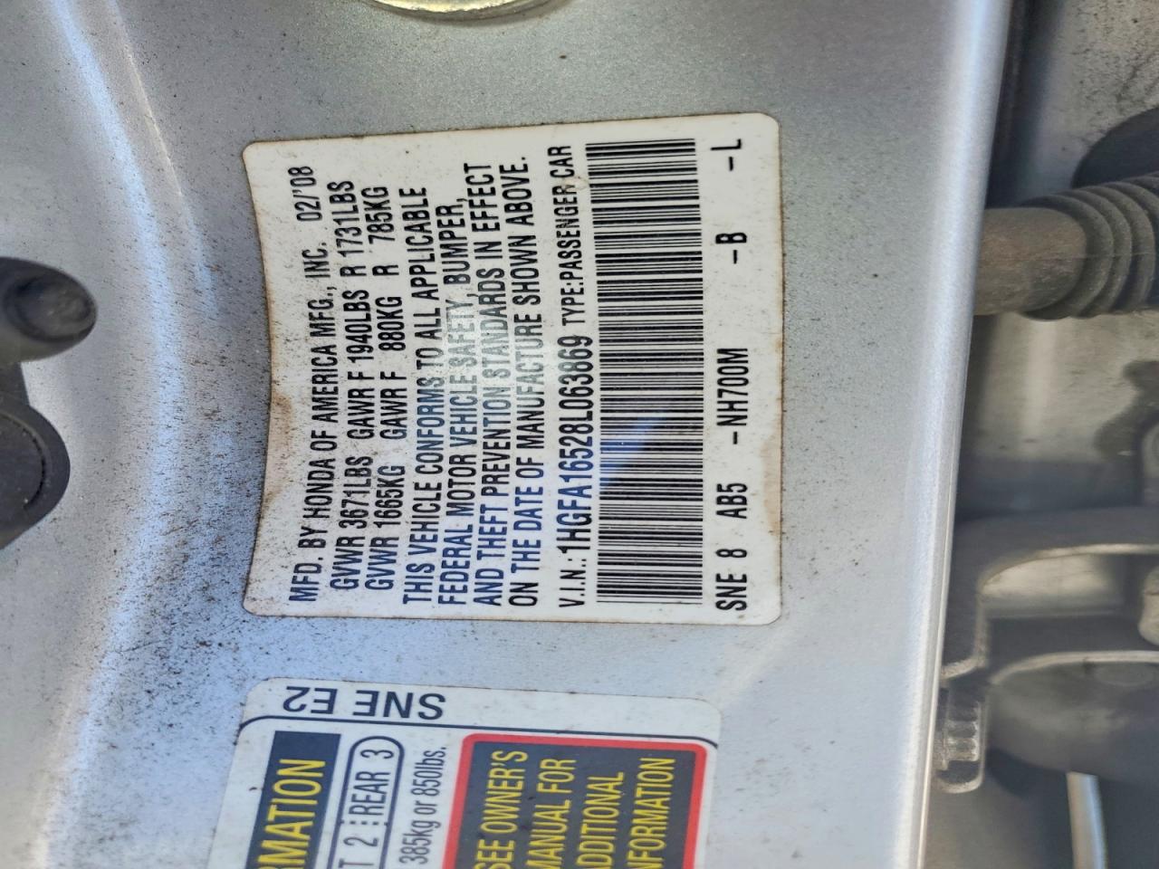 2008 Honda Civic Lx Silver vin: 1HGFA16528L063869
