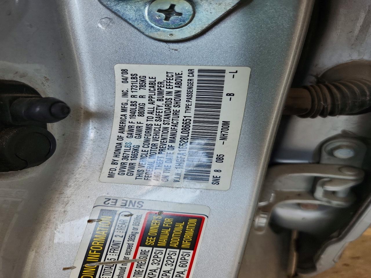 2008 Honda Civic Lx Silver vin: 1HGFA16528L086651