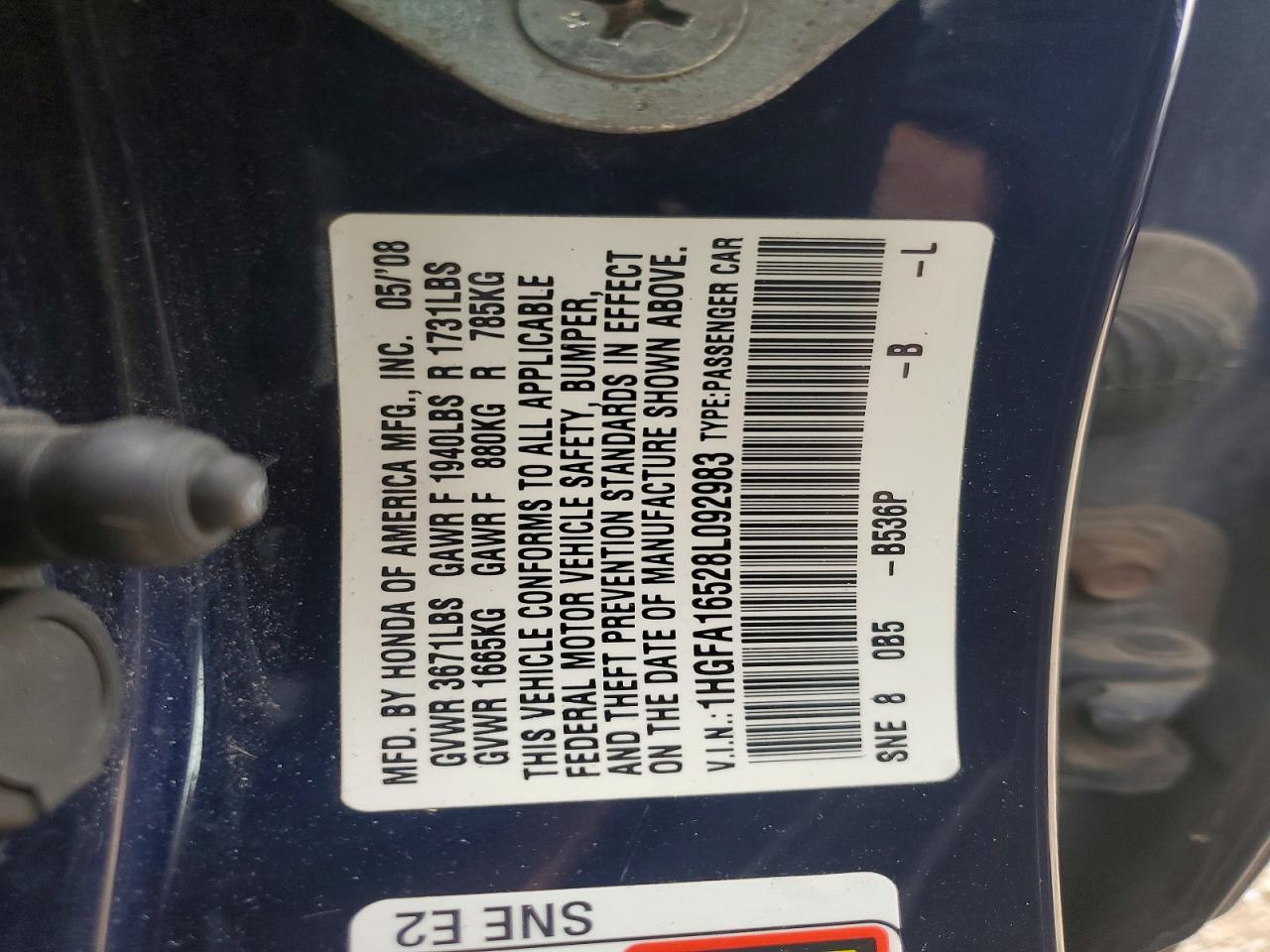 2008 Honda Civic Lx Синий vin: 1HGFA16528L092983