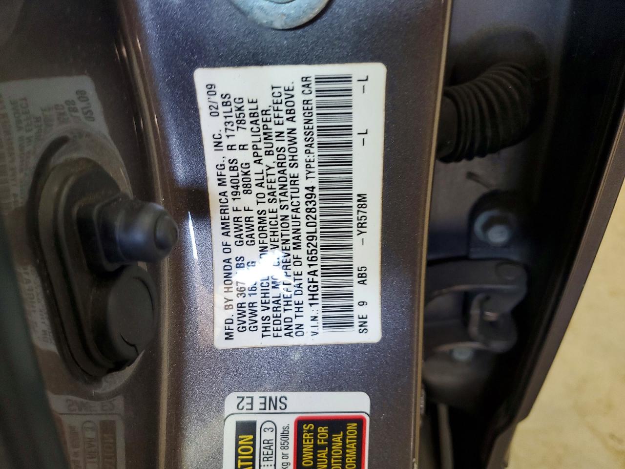 2009 Honda Civic Gray vin: 1HGFA16529L028394