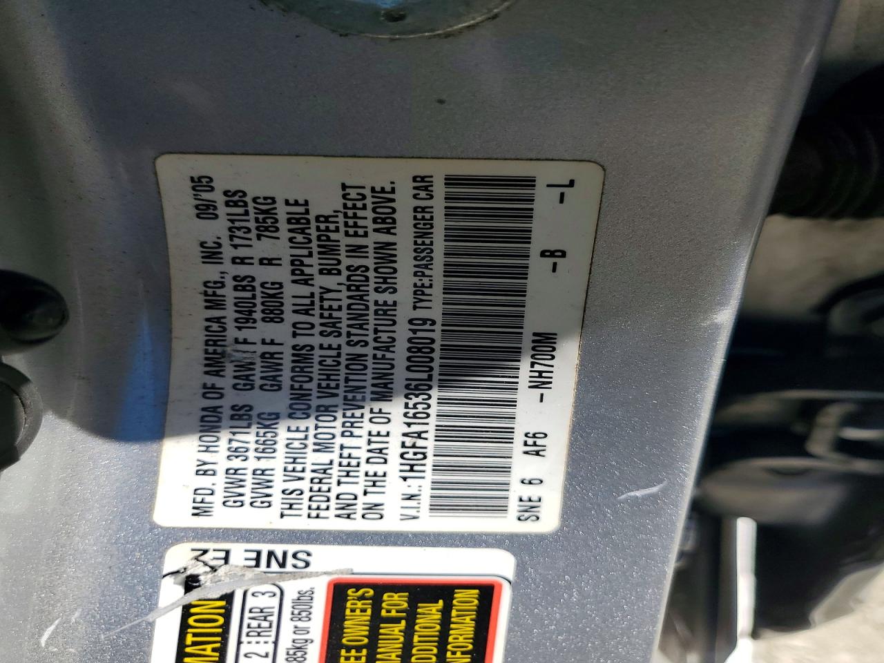 2006 Honda Civic Lx Серебряный vin: 1HGFA16536L008019