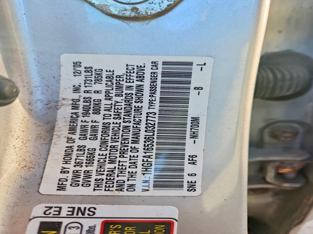 2006 Honda Civic Lx Silver vin: 1HGFA16536L032773