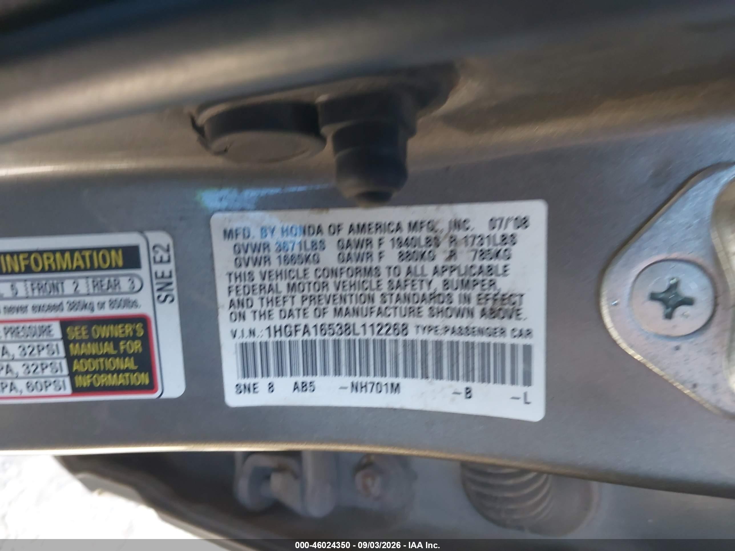 2008 Honda Civic Lx Gray vin: 1HGFA16538L112268