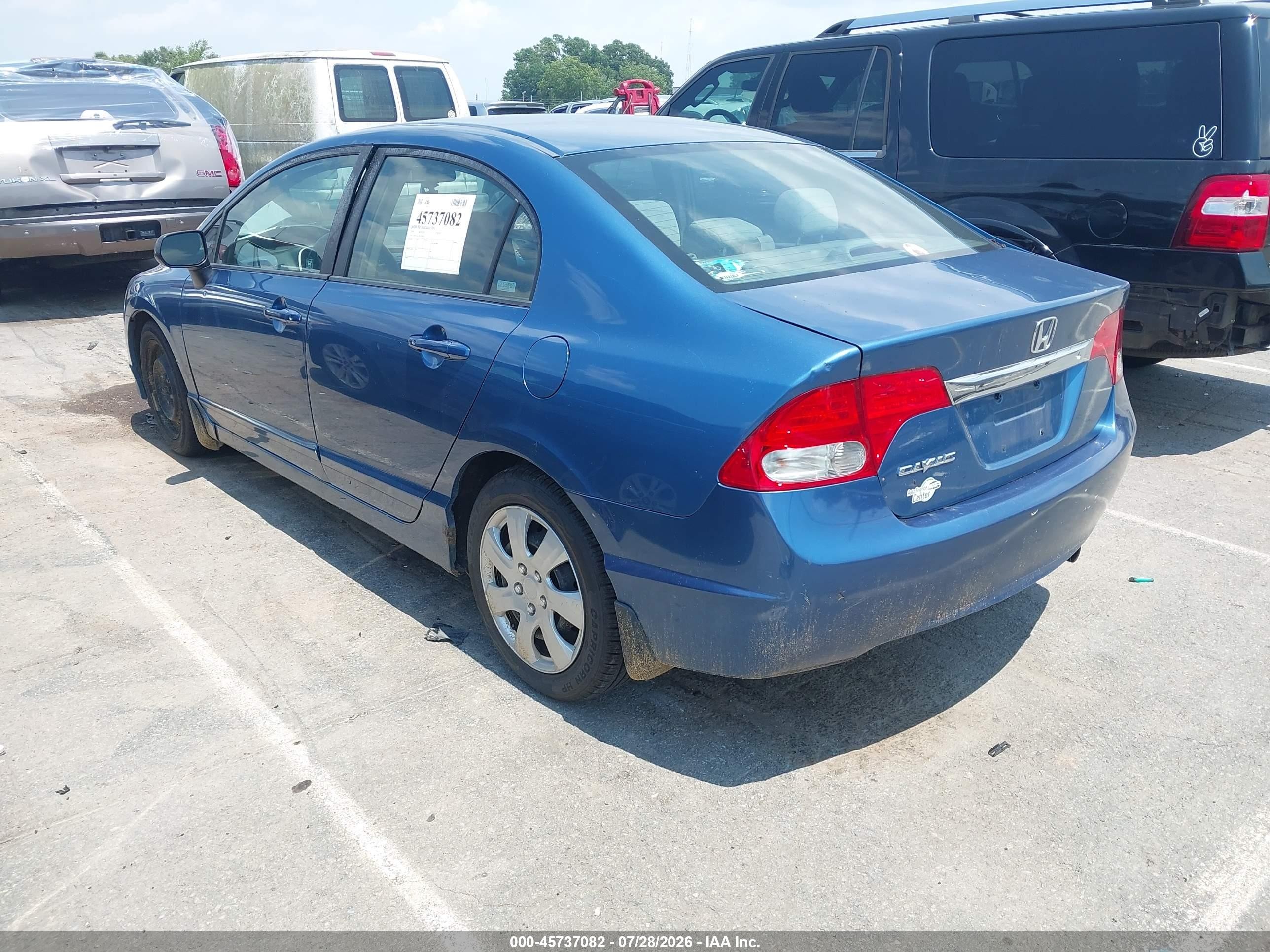 2009 Honda Civic Lx Blue vin: 1HGFA16539L017419