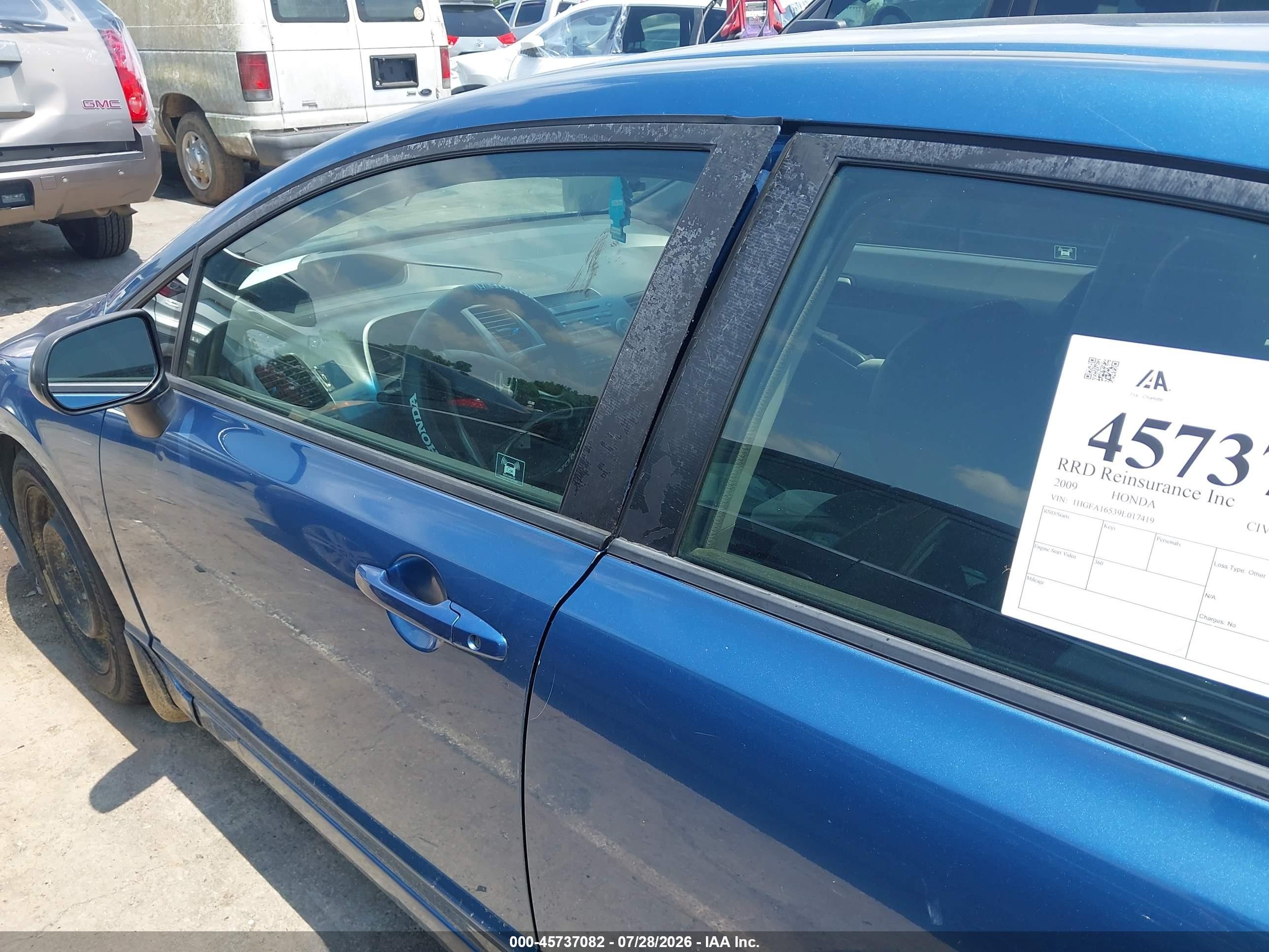2009 Honda Civic Lx Blue vin: 1HGFA16539L017419