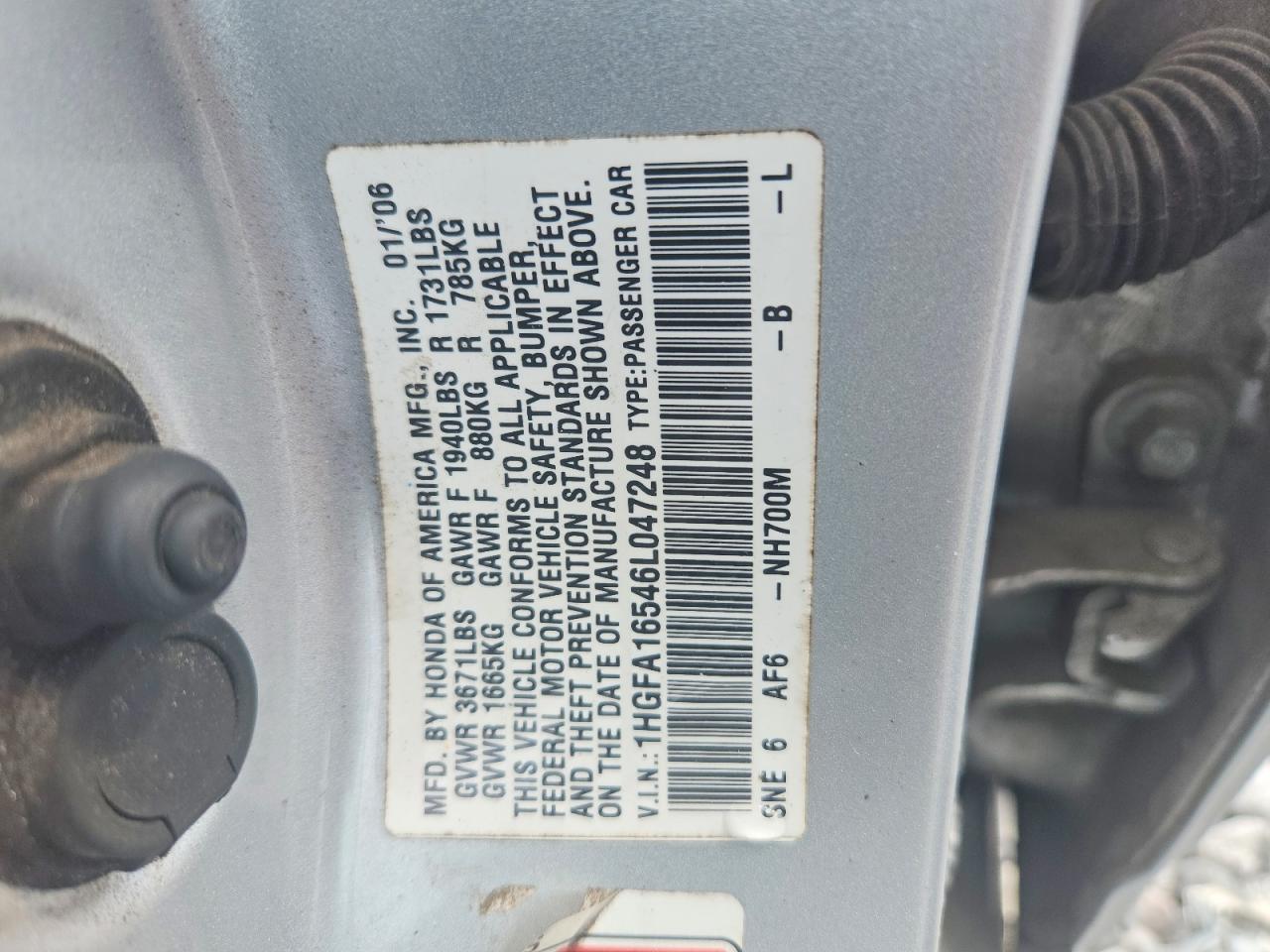 2006 Honda Civic Lx Silver vin: 1HGFA16546L047248