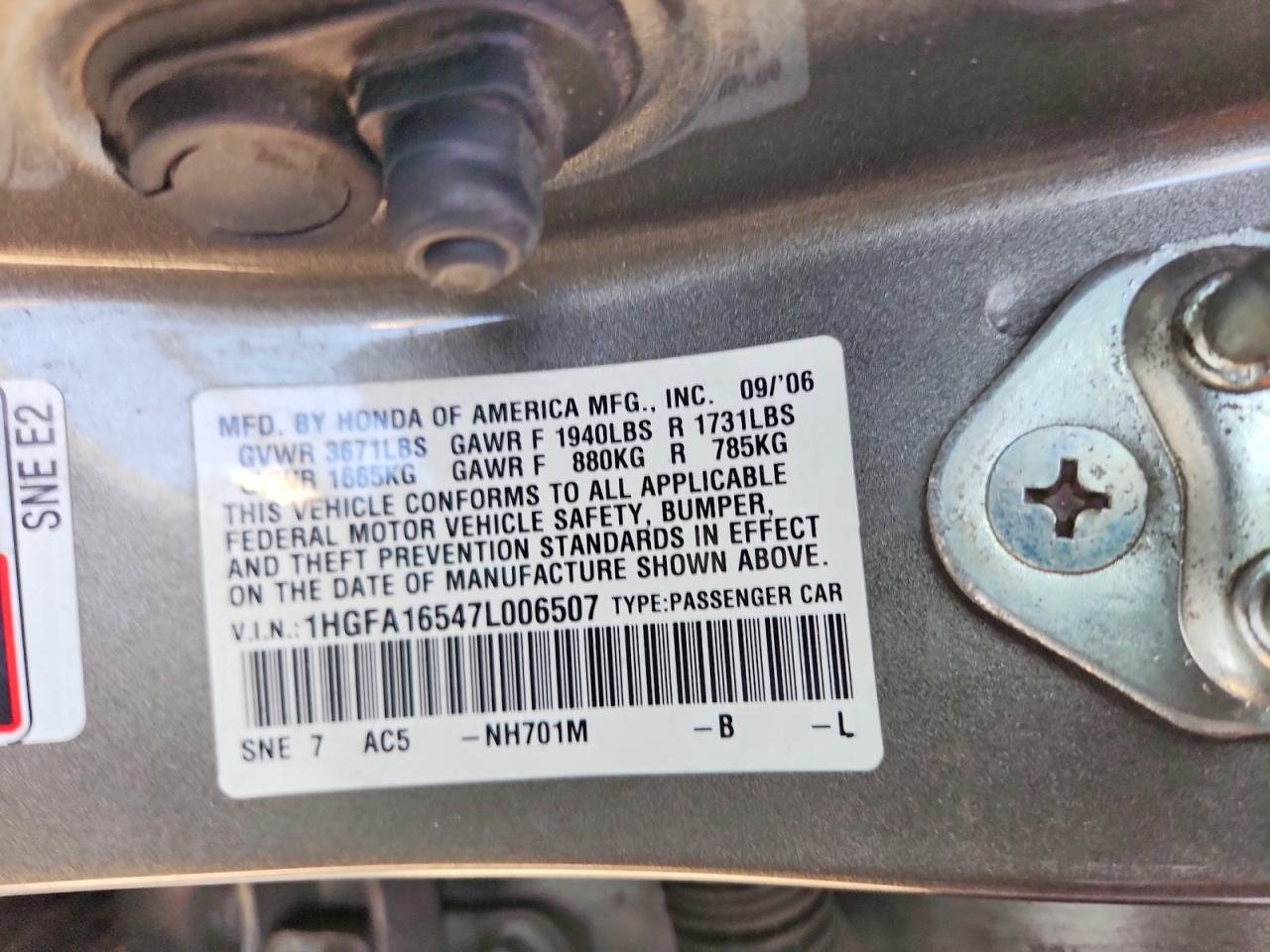 2007 Honda Civic Lx Gray vin: 1HGFA16547L006507