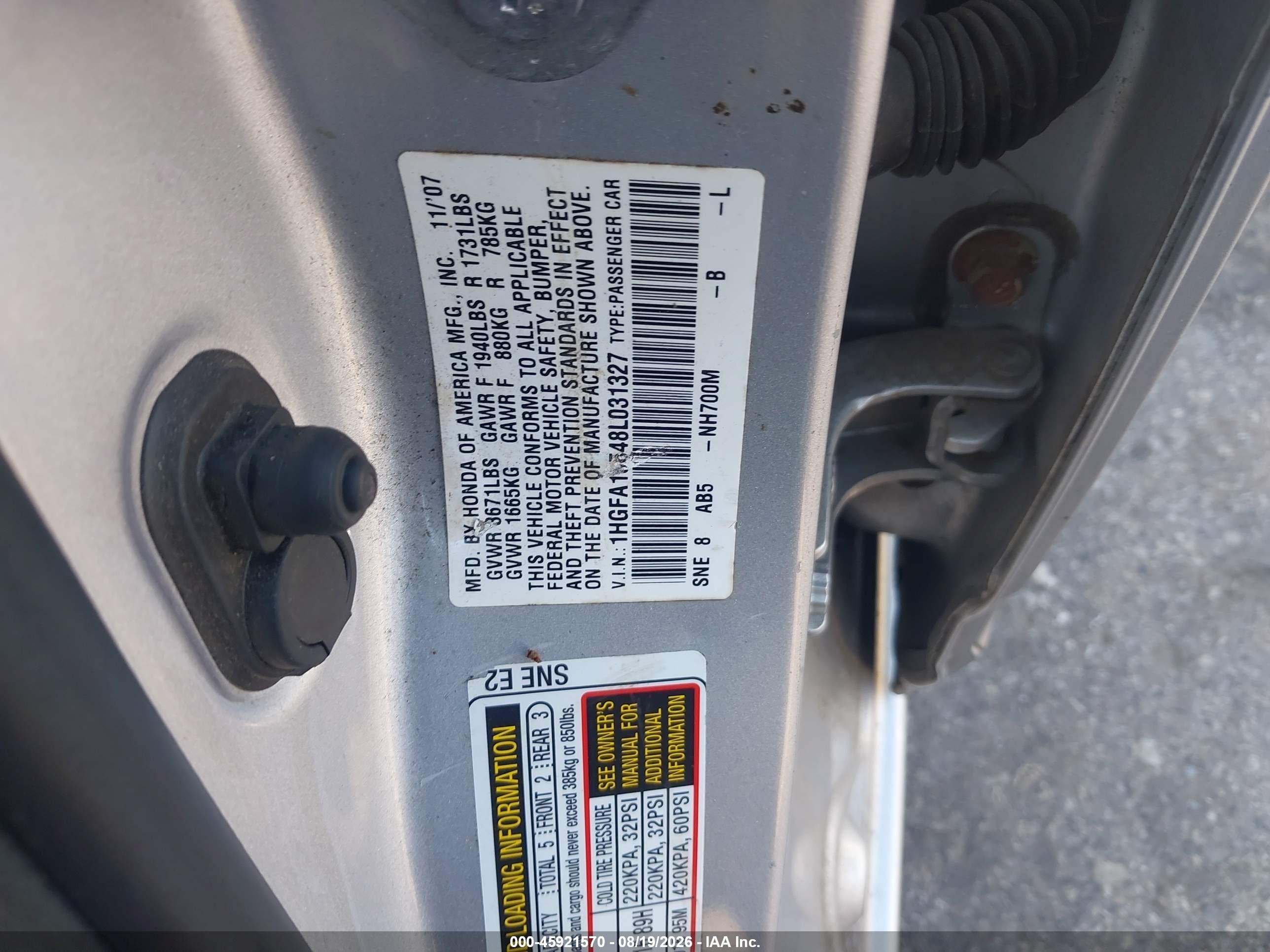2008 Honda Civic Lx Silver vin: 1HGFA16548L031327