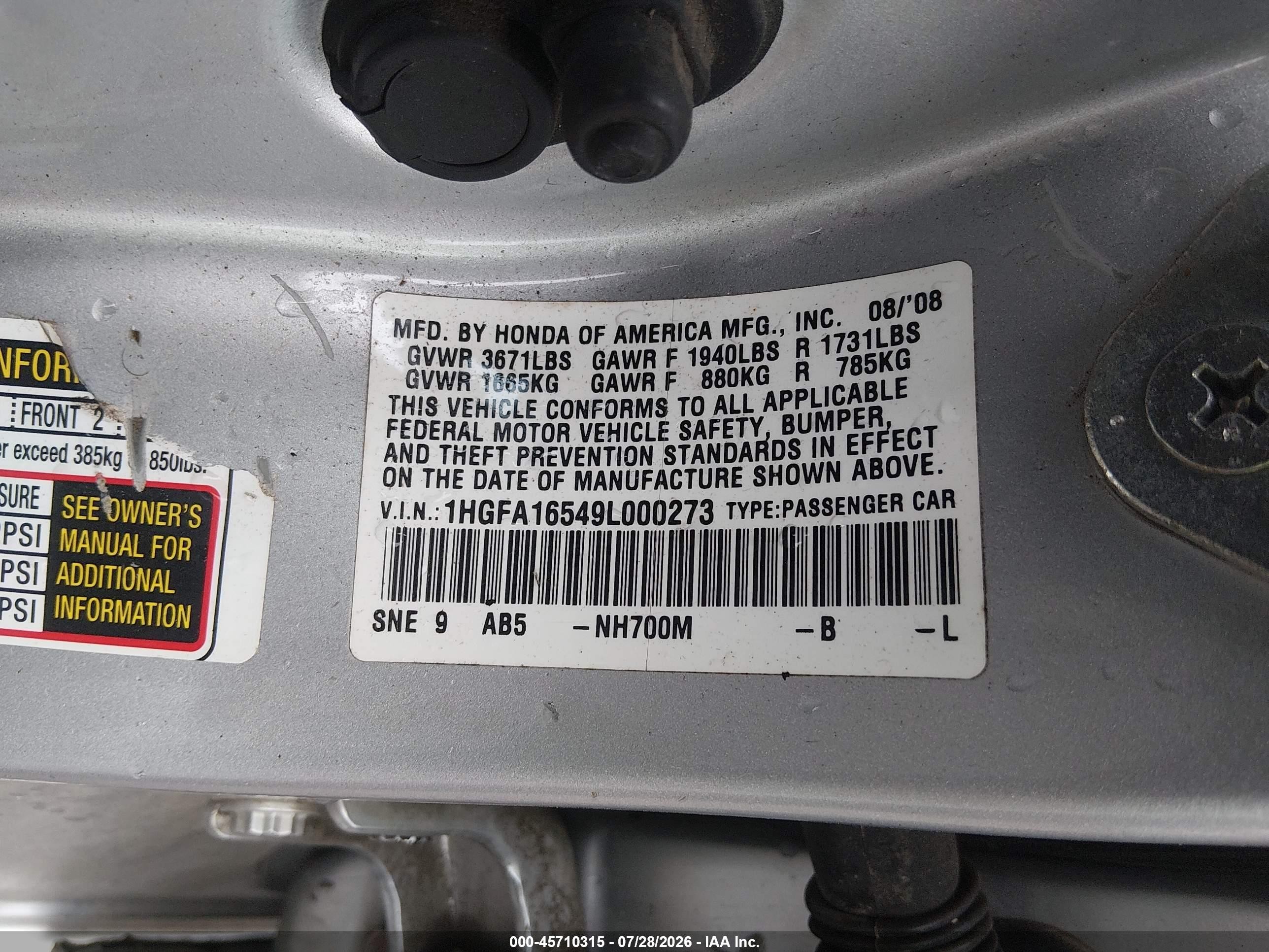 2009 Honda Civic Lx Серебряный vin: 1HGFA16549L000273