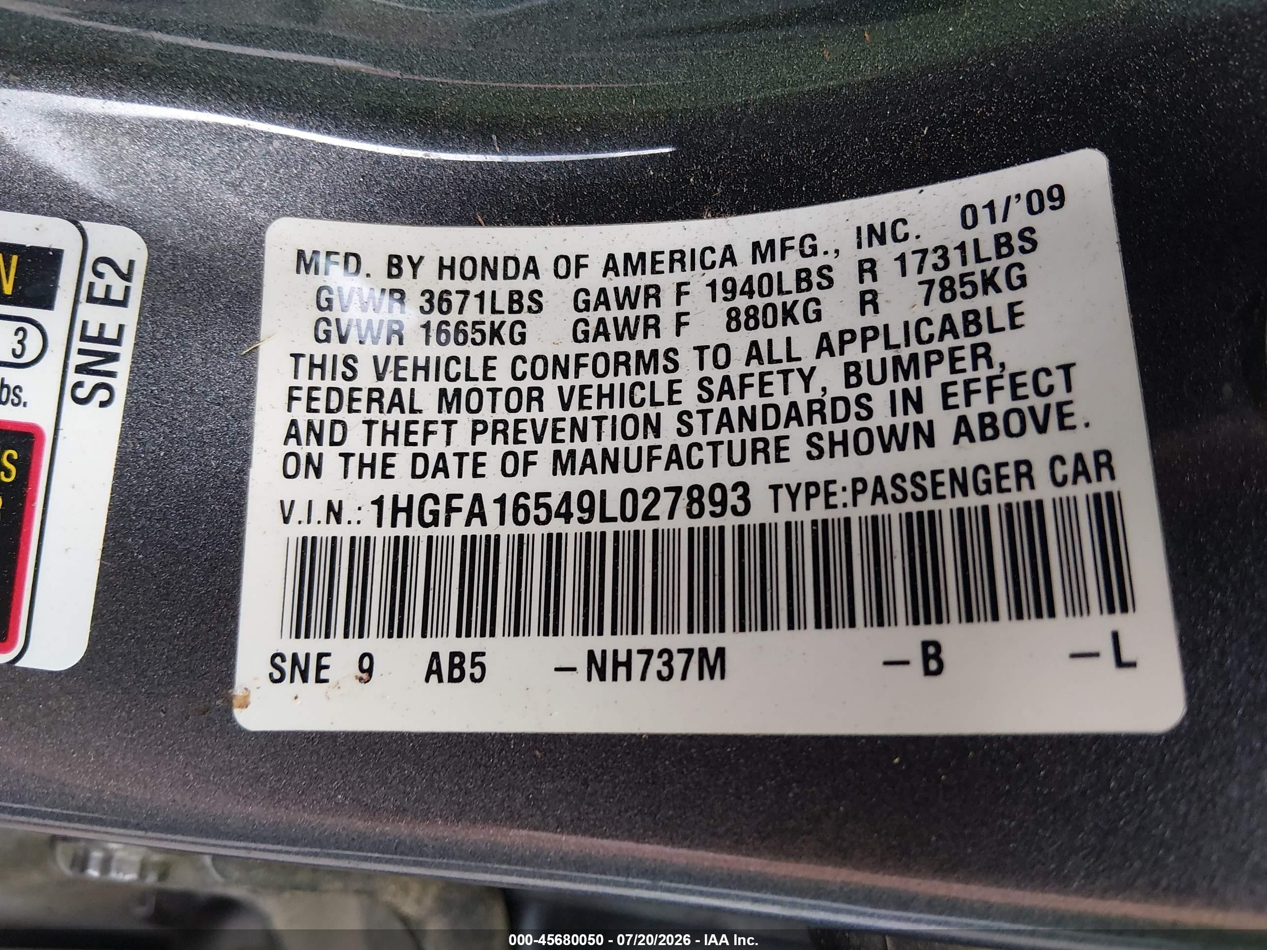 2009 Honda Civic Lx Silver vin: 1HGFA16549L027893