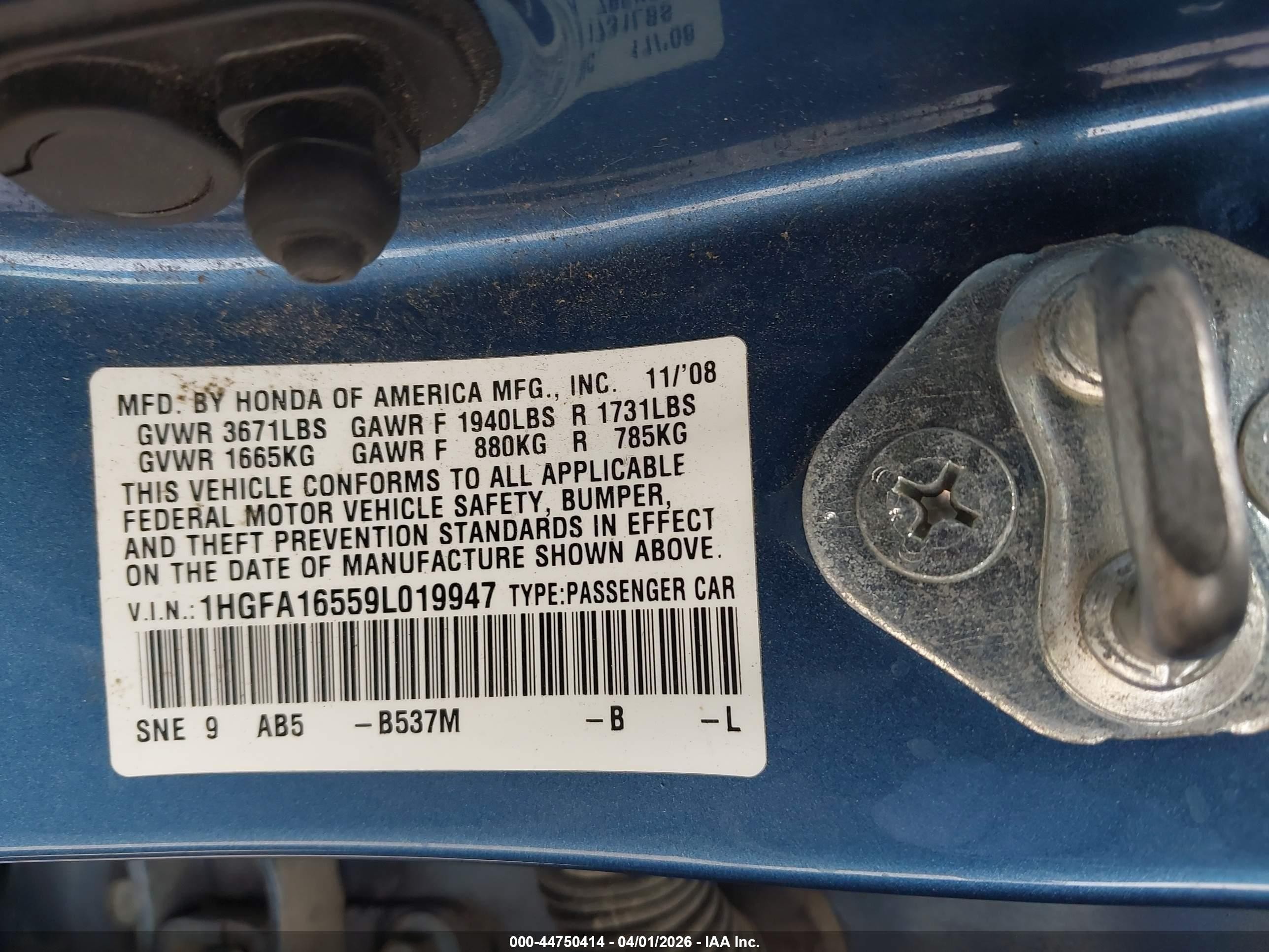 2009 Honda Civic Lx Light Blue vin: 1HGFA16559L019947