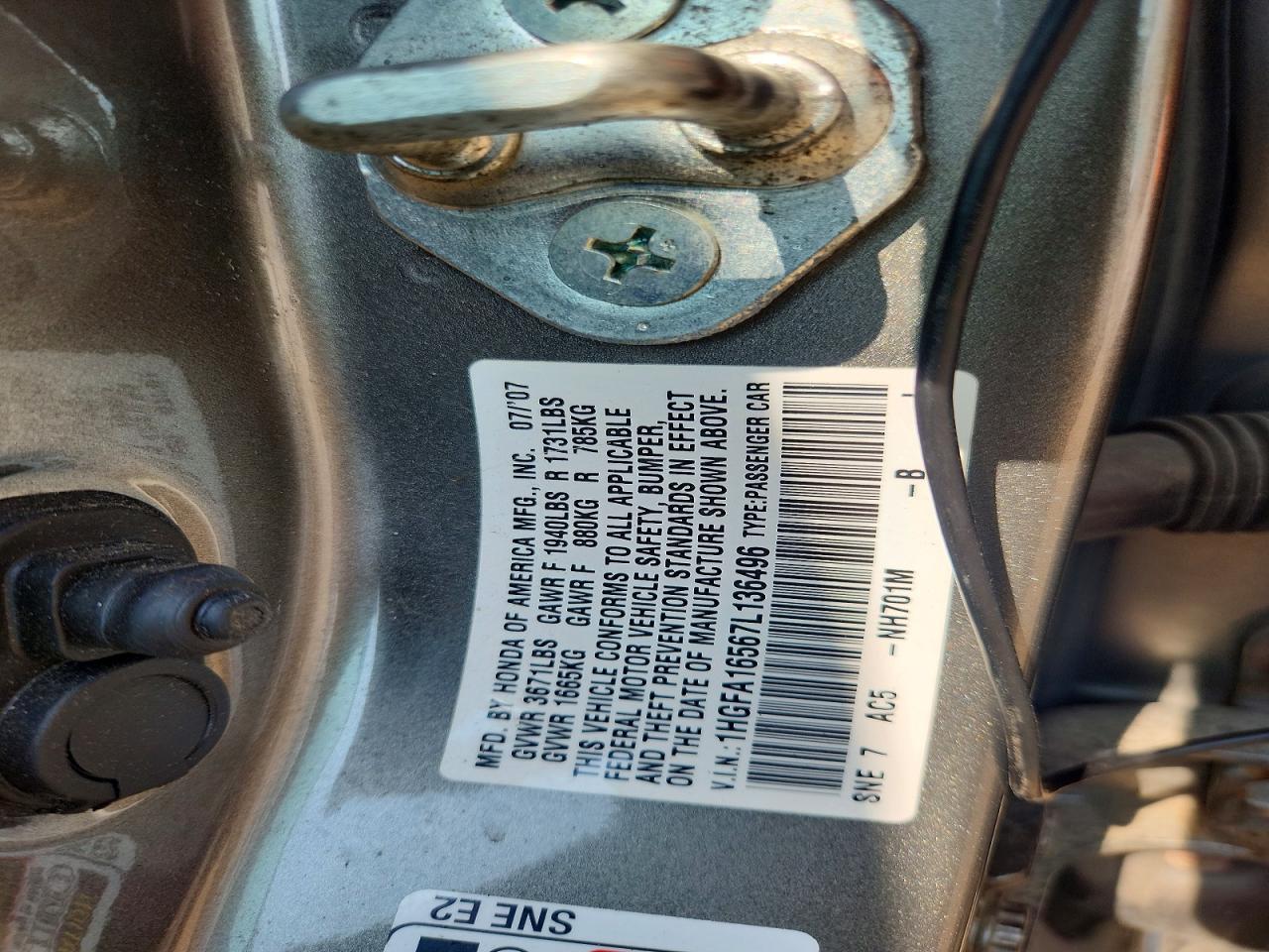2007 Honda Civic Lx Gray vin: 1HGFA16567L136496