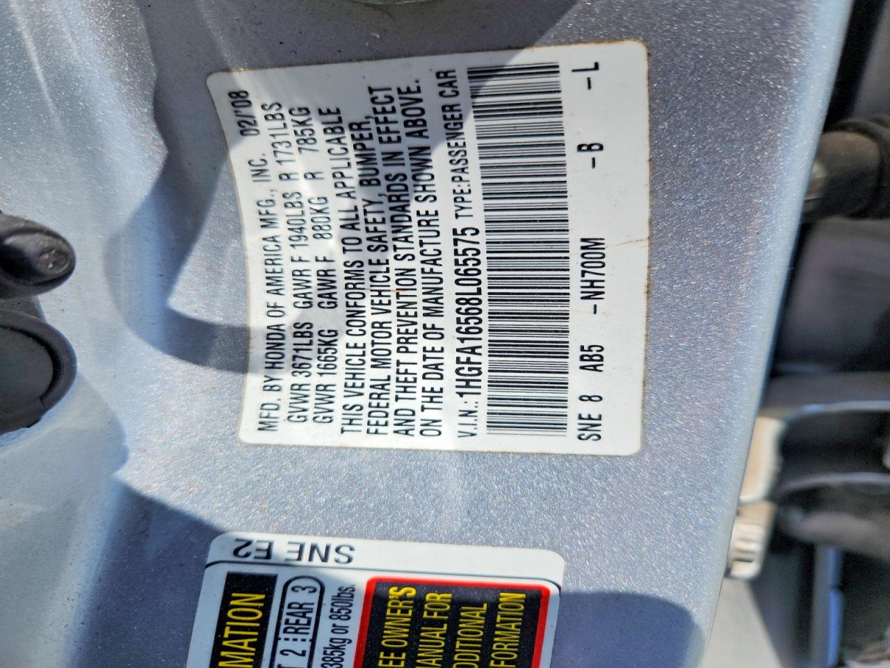 2008 Honda Civic Lx Серебряный vin: 1HGFA16568L065575