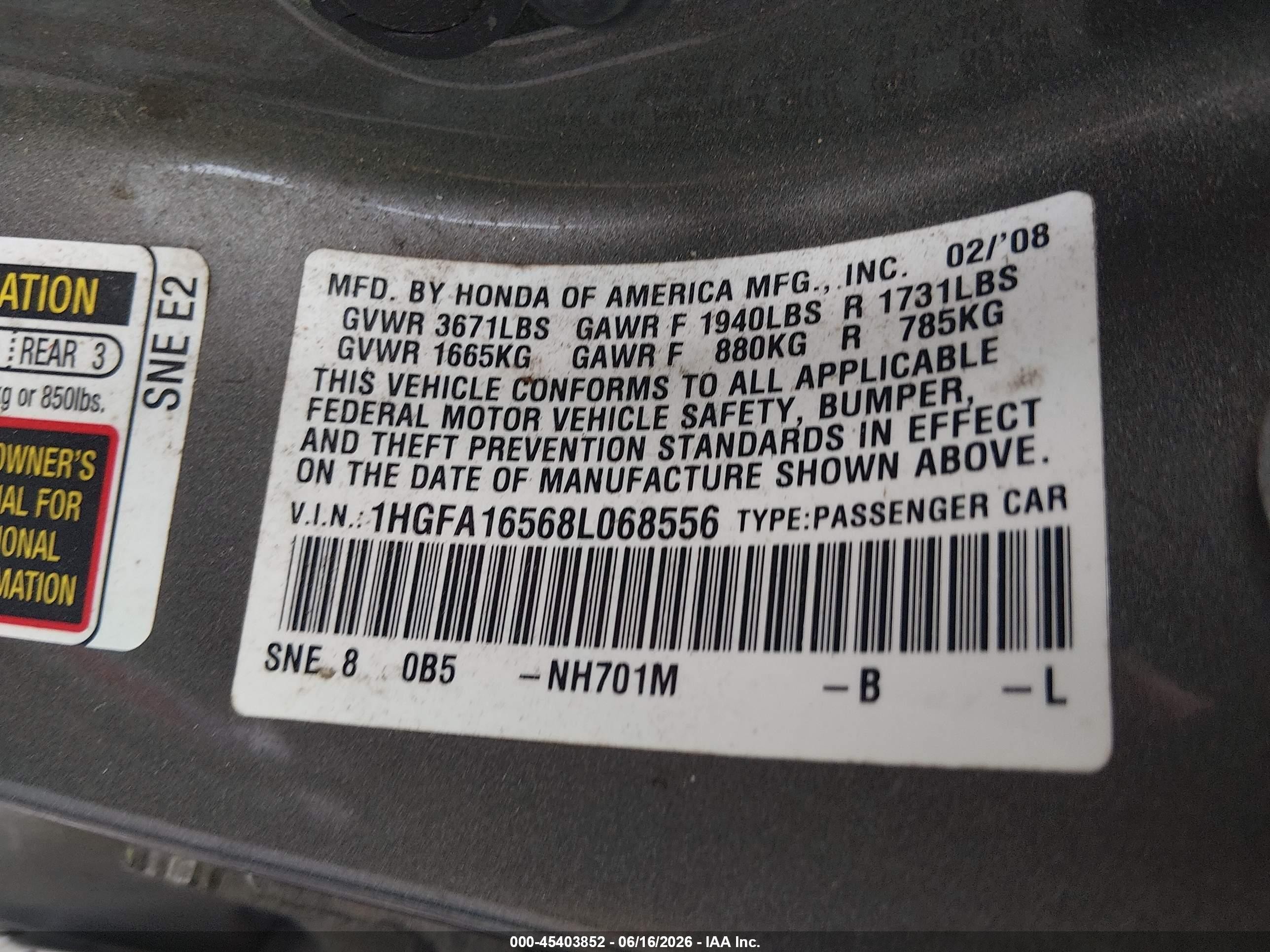2008 Honda Civic Lx Silver vin: 1HGFA16568L068556