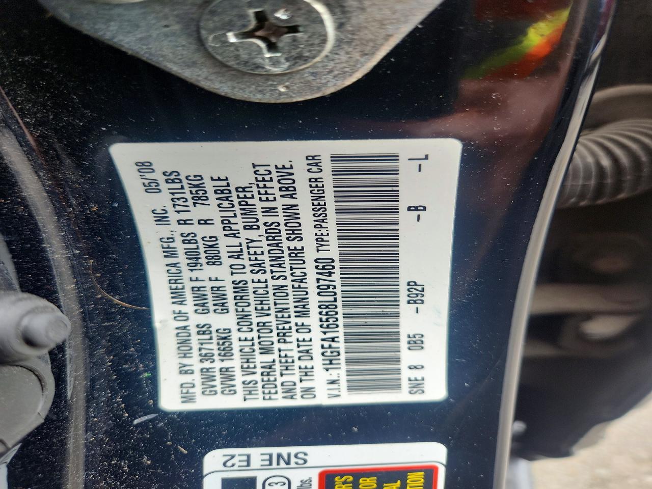 2008 Honda Civic Lx Gray vin: 1HGFA16568L097460