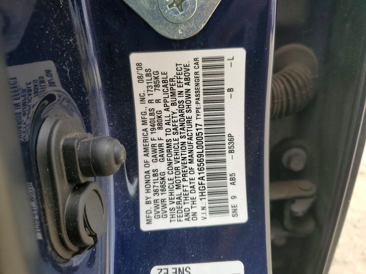 2009 Honda Civic Lx Blue vin: 1HGFA16569L000517