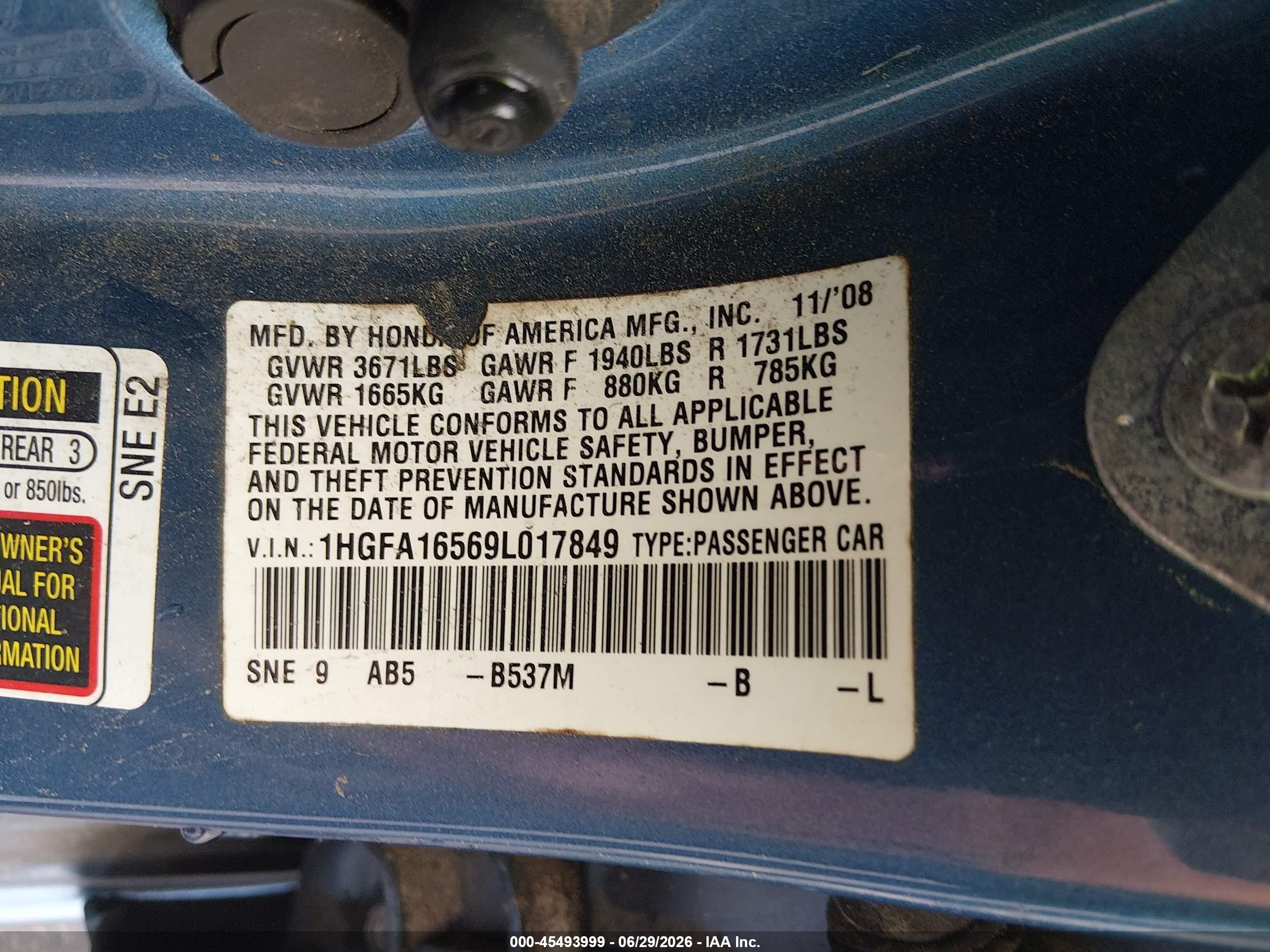 2009 Honda Civic Lx Синий vin: 1HGFA16569L017849