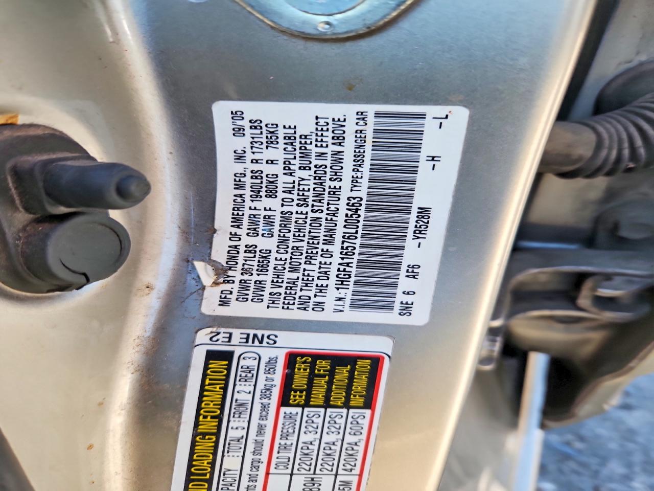 2006 Honda Civic Lx Серебряный vin: 1HGFA16576L005463