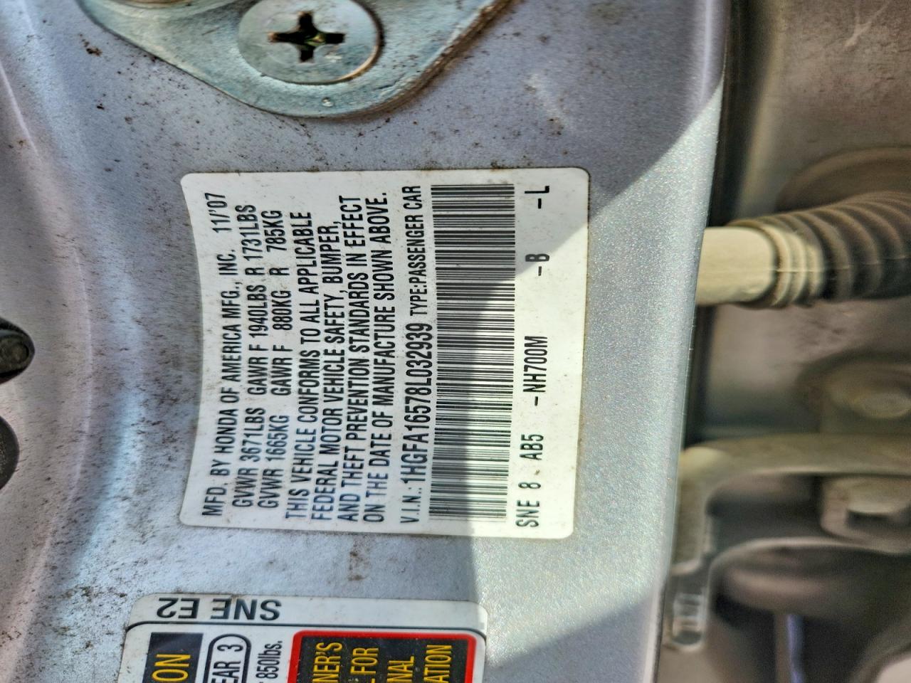 2008 Honda Civic Lx Silver vin: 1HGFA16578L032939