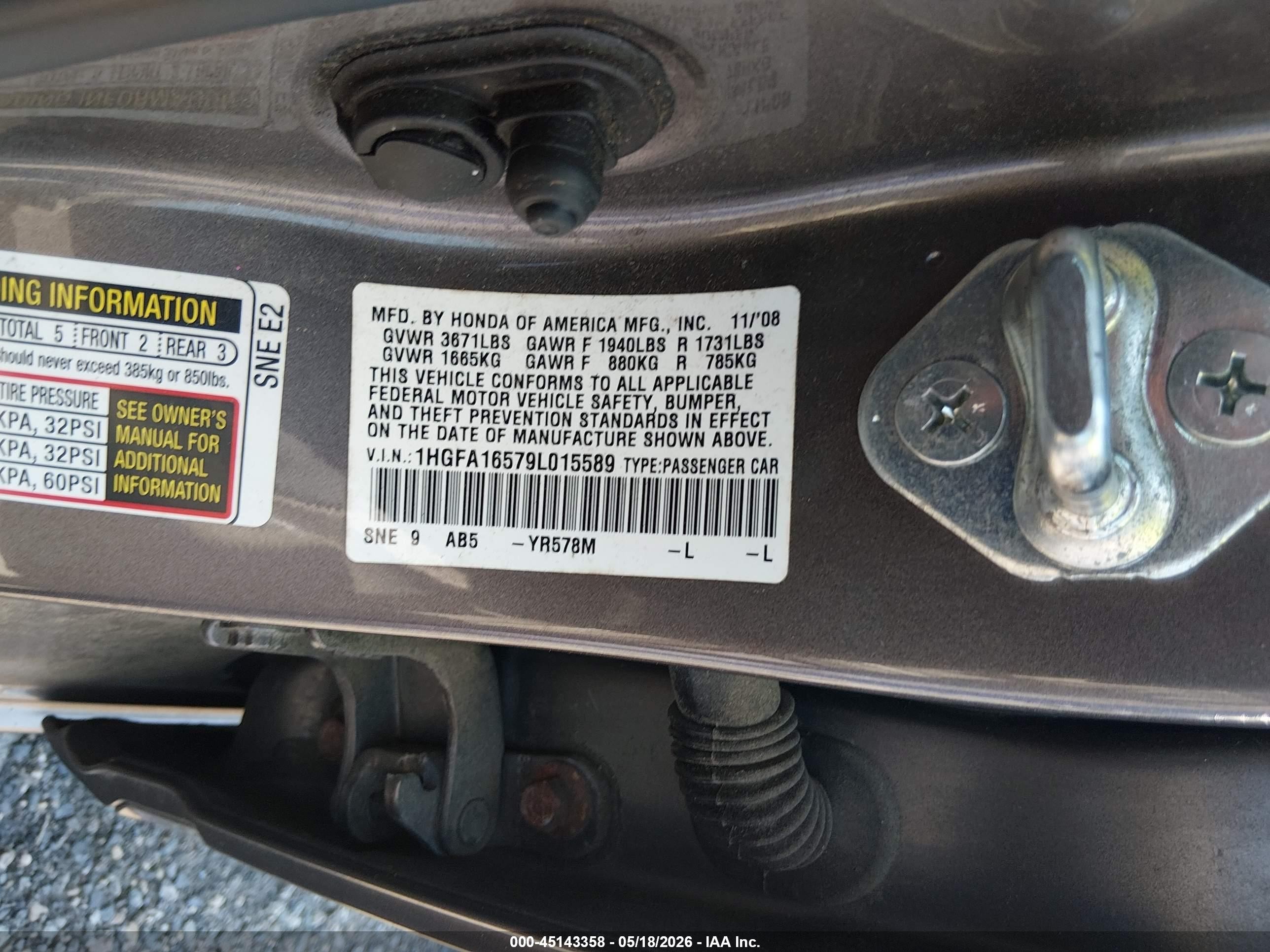 2009 Honda Civic Lx Tan vin: 1HGFA16579L015589