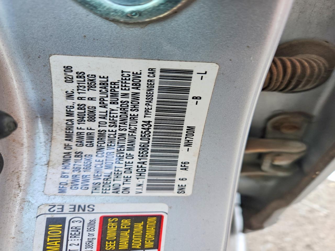 2006 Honda Civic Lx Silver vin: 1HGFA16586L055434