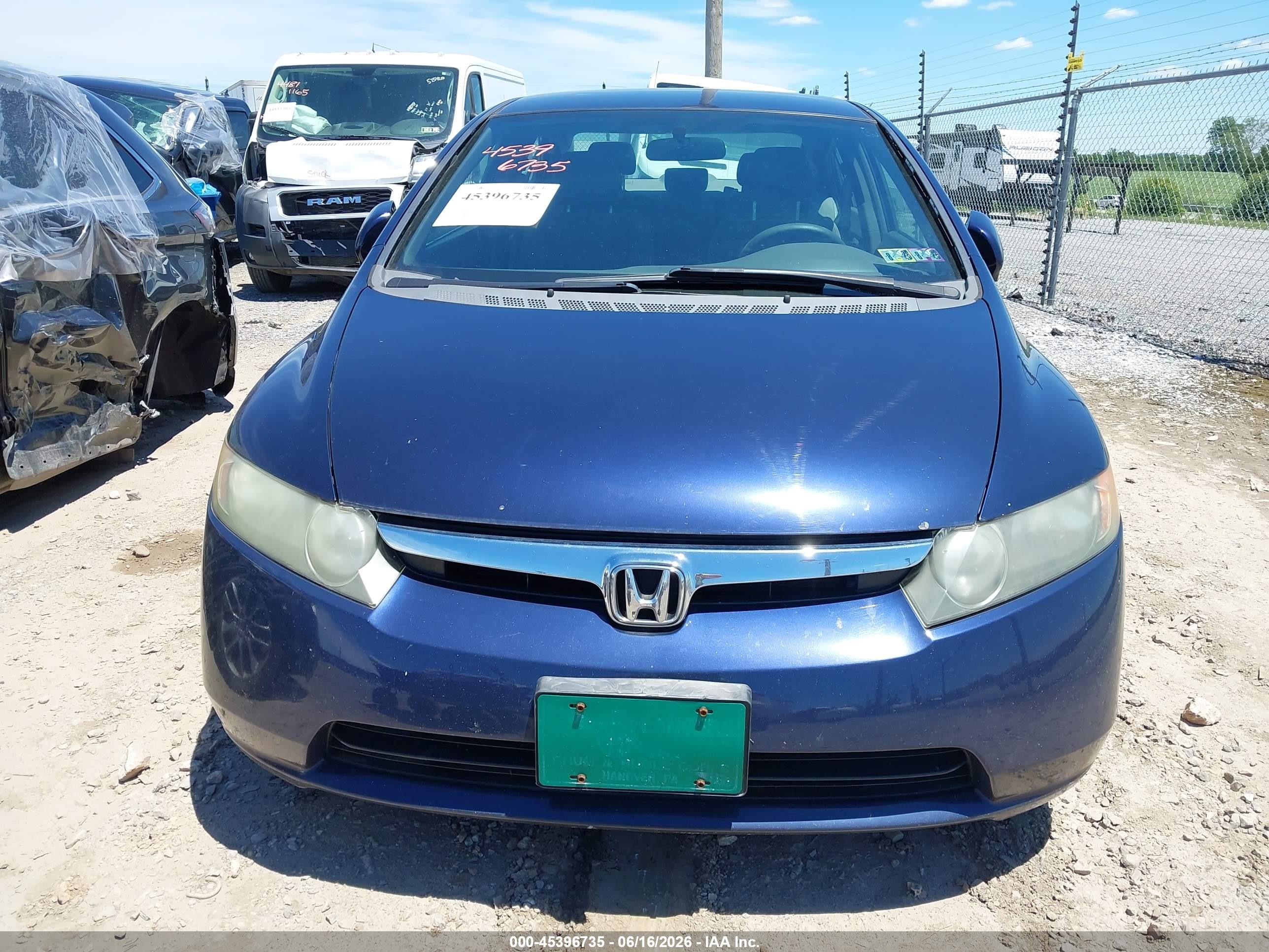 2006 Honda Civic Lx Blue vin: 1HGFA16586L119987