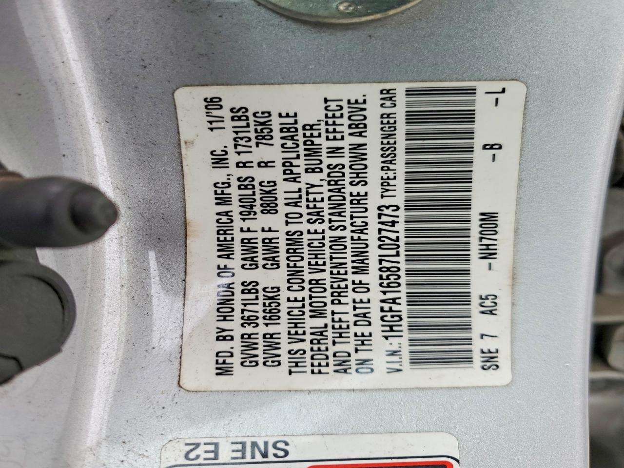 2007 Honda Civic Lx Silver vin: 1HGFA16587L027473