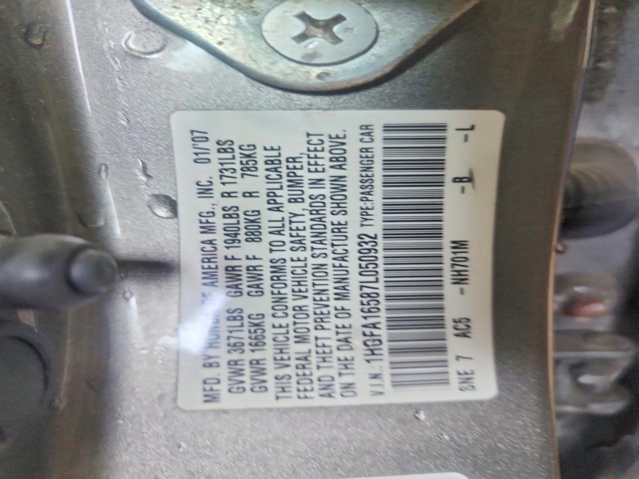 2007 Honda Civic Lx Gray vin: 1HGFA16587L050932
