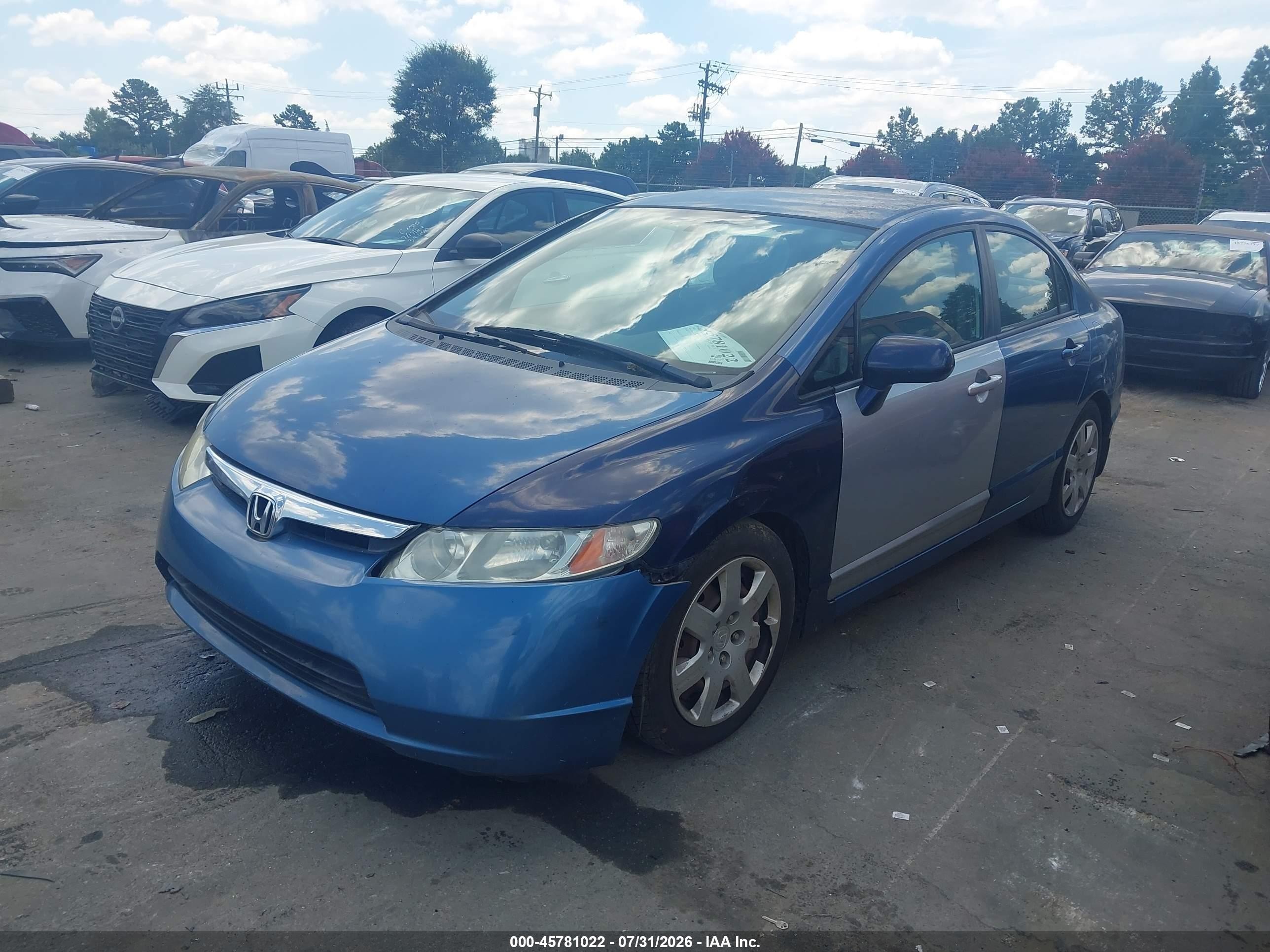 2007 Honda Civic Lx Blue vin: 1HGFA16587L133471