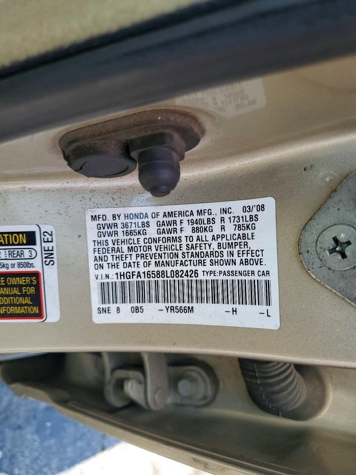 2008 Honda Civic Lx Beige vin: 1HGFA16588L082426