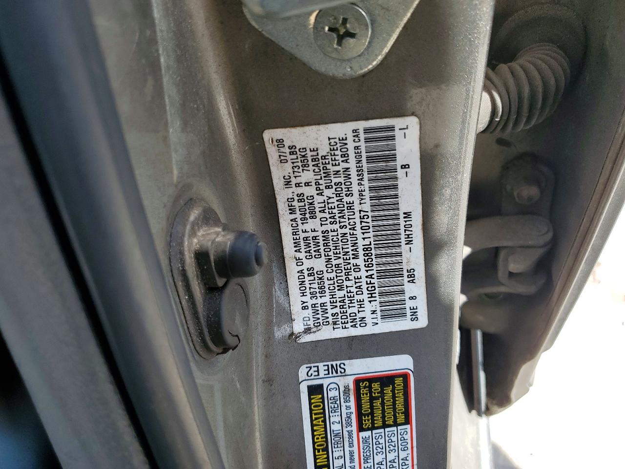 2008 Honda Civic Lx Gray vin: 1HGFA16588L110757