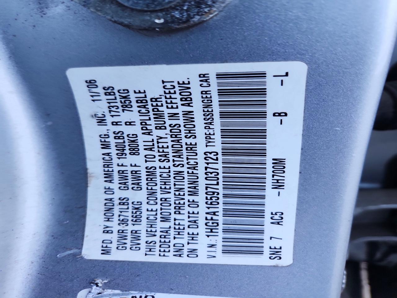 2007 Honda Civic Lx Silver vin: 1HGFA16597L037123