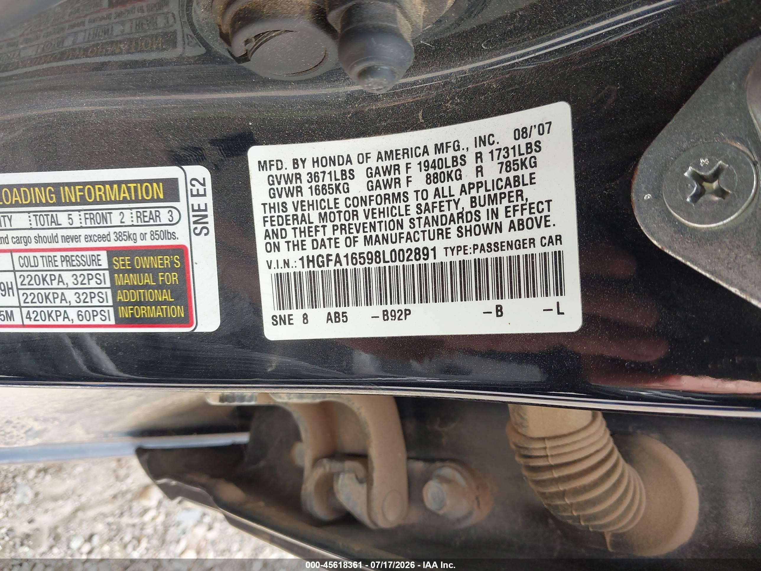 2008 Honda Civic Lx Black vin: 1HGFA16598L002891