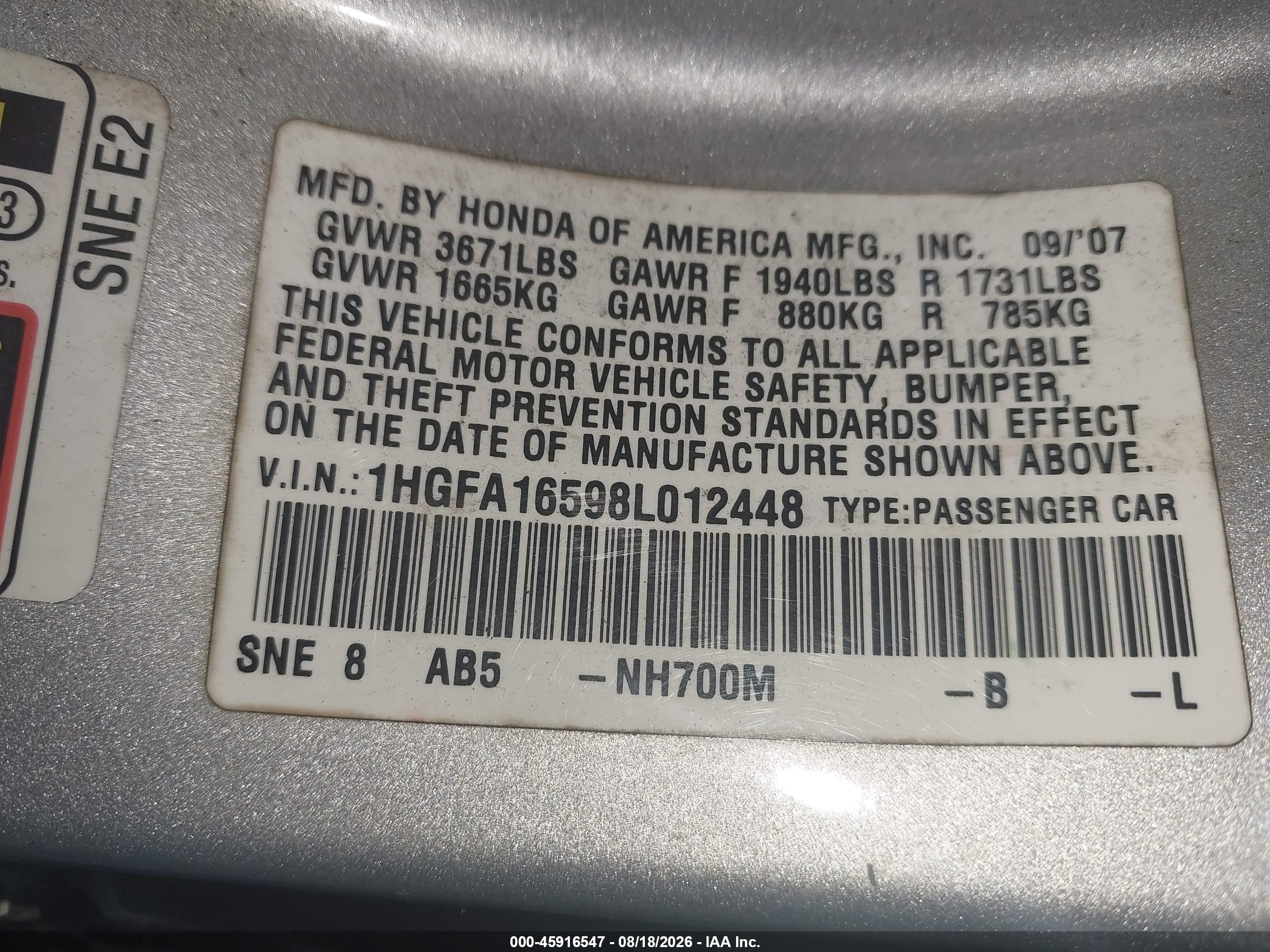 2008 Honda Civic Lx Gray vin: 1HGFA16598L012448