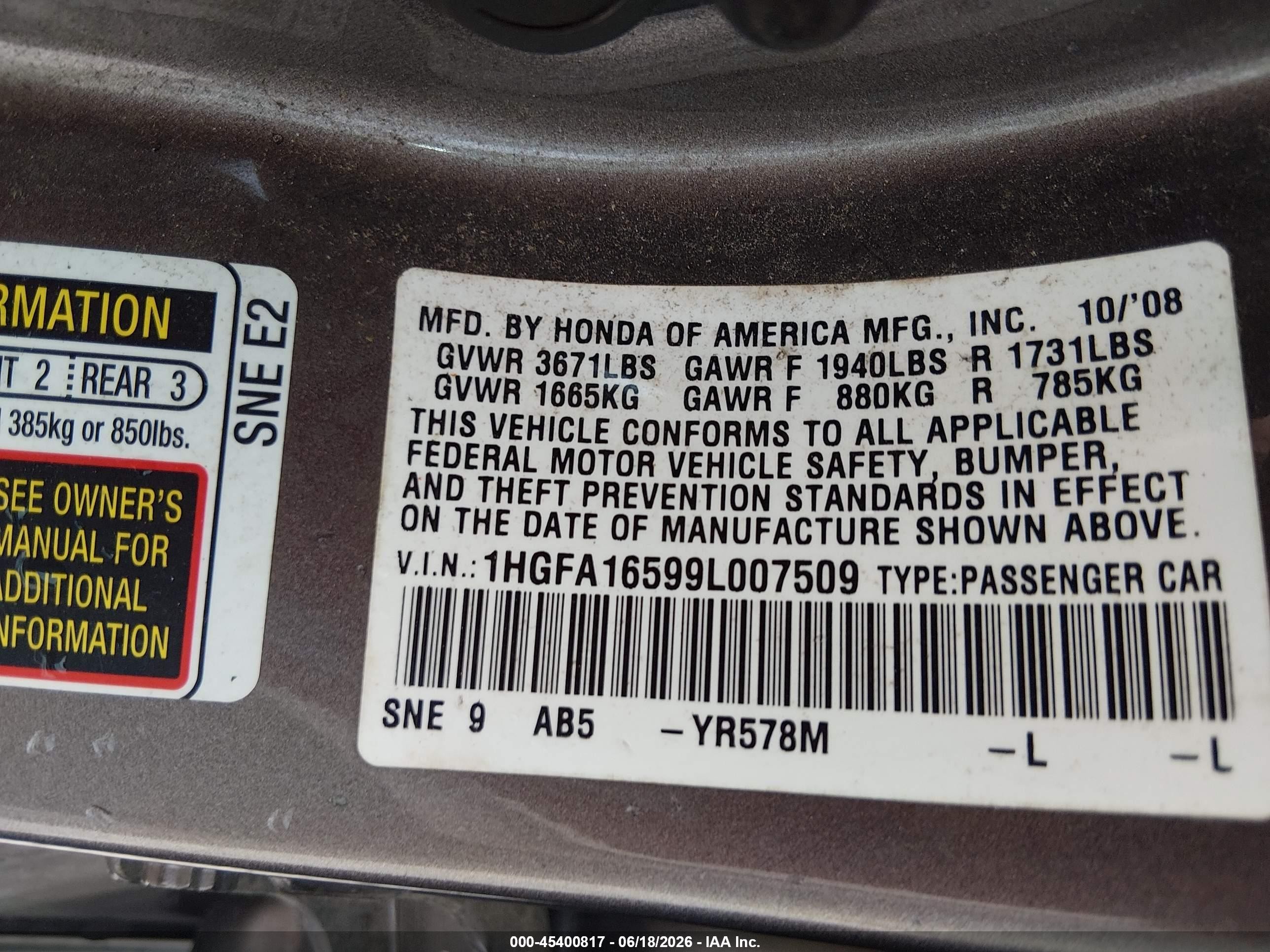 2009 Honda Civic Lx Gray vin: 1HGFA16599L007509