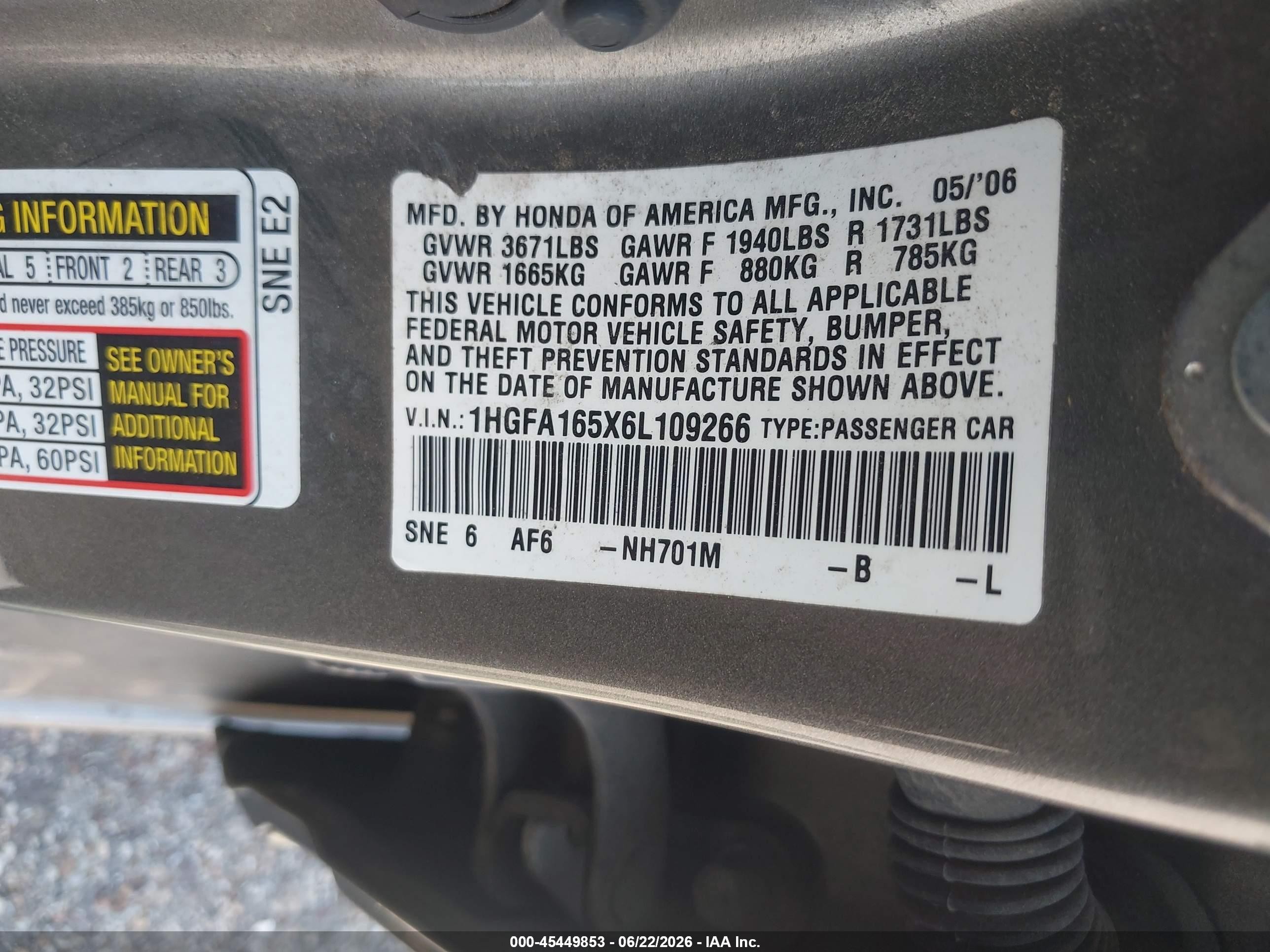 2006 Honda Civic Lx Brown vin: 1HGFA165X6L109266