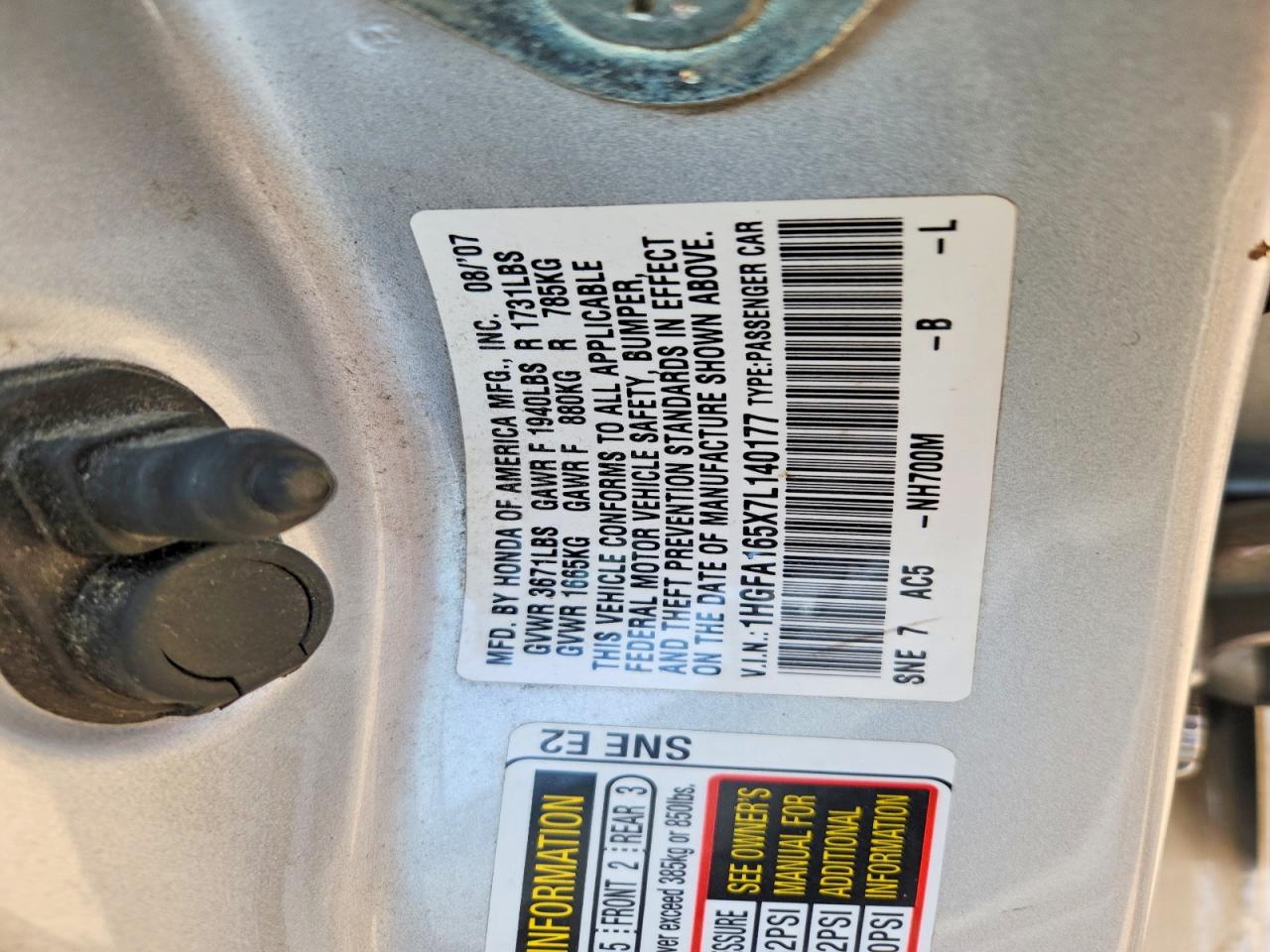 2007 Honda Civic Lx Silver vin: 1HGFA165X7L140177