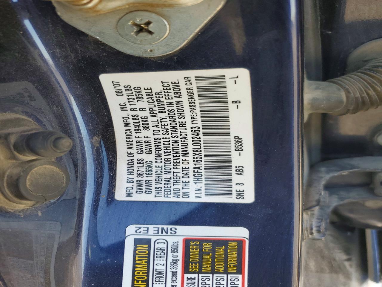 2008 Honda Civic Lx Blue vin: 1HGFA165X8L002463