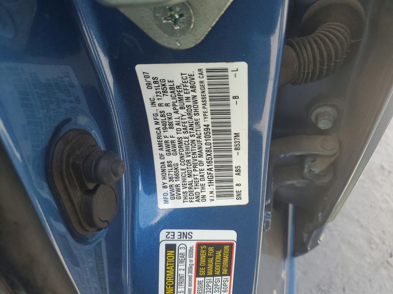2008 Honda Civic Lx Синий vin: 1HGFA165X8L010594