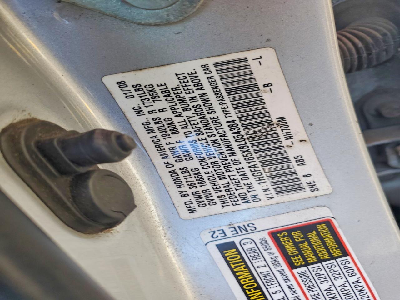 2008 Honda Civic Lx Silver vin: 1HGFA165X8L054384